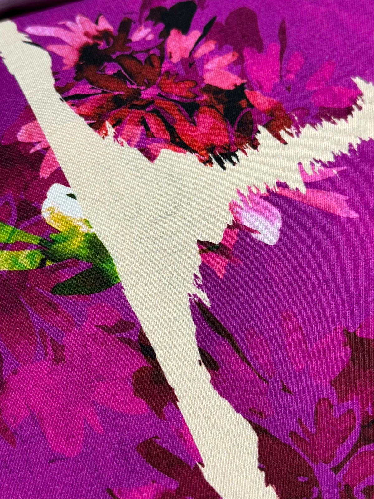 Magenta Purple Floral Block Viscose Twill *DEFECT*
