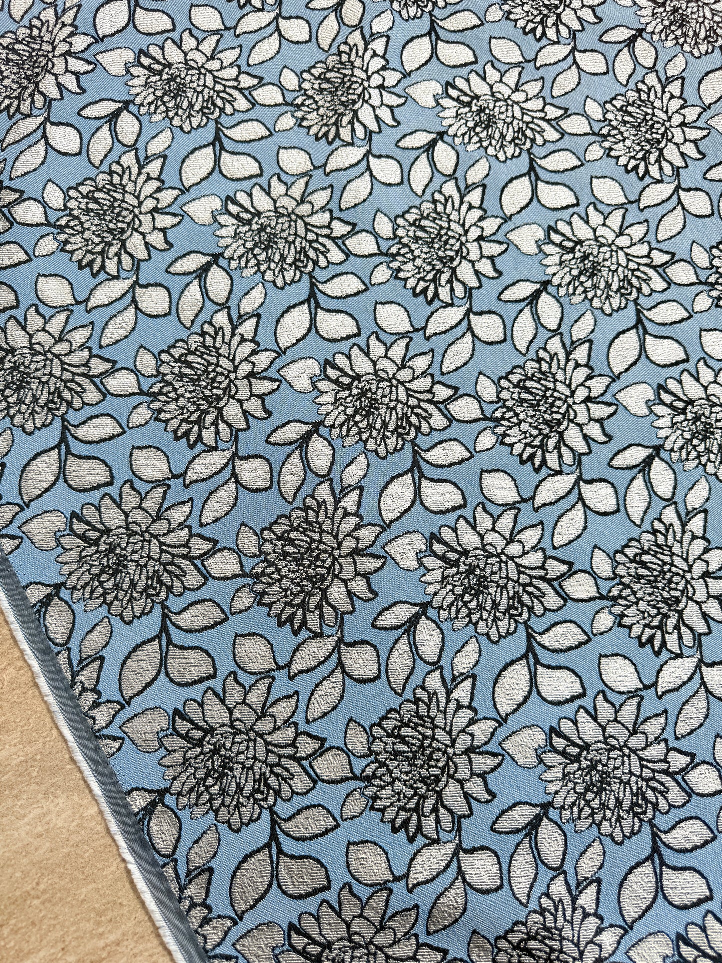Powder Blue/Silver Floral Jacquard