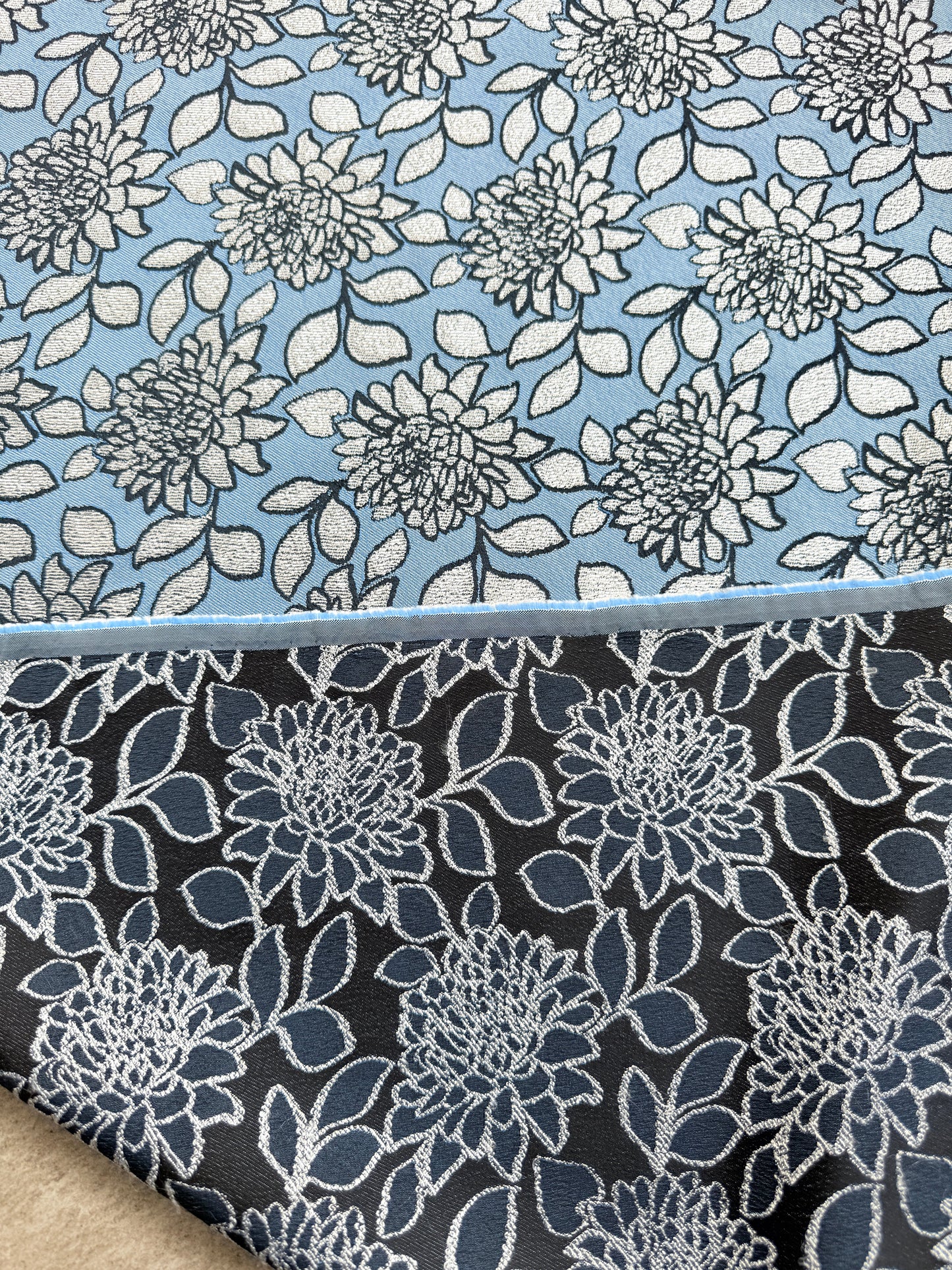 Powder Blue/Silver Floral Jacquard