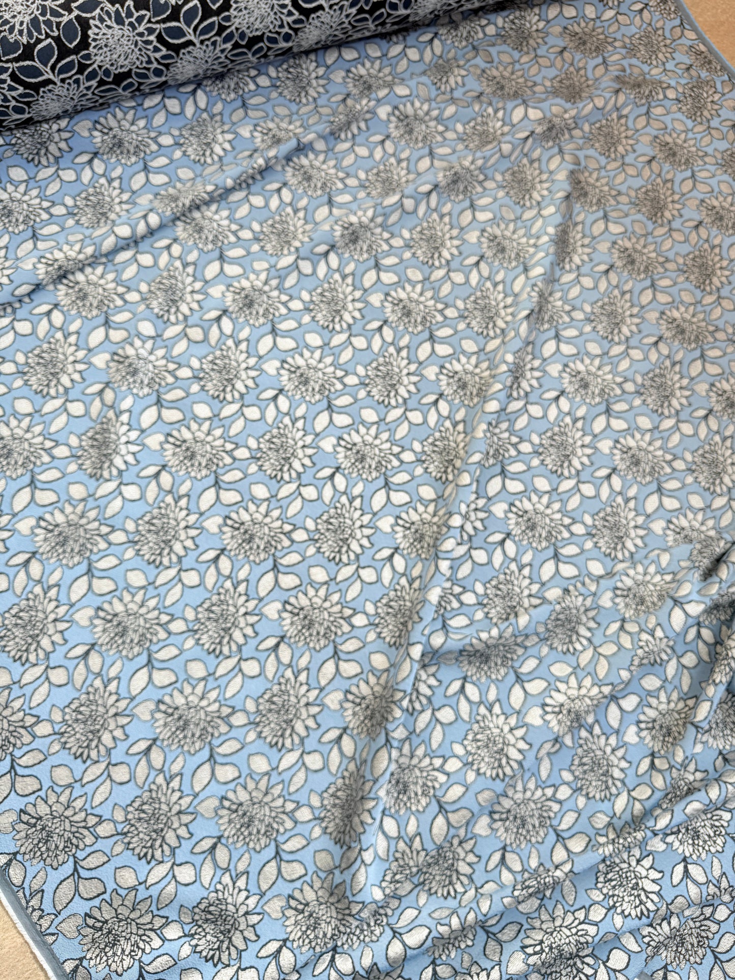 Powder Blue/Silver Floral Jacquard