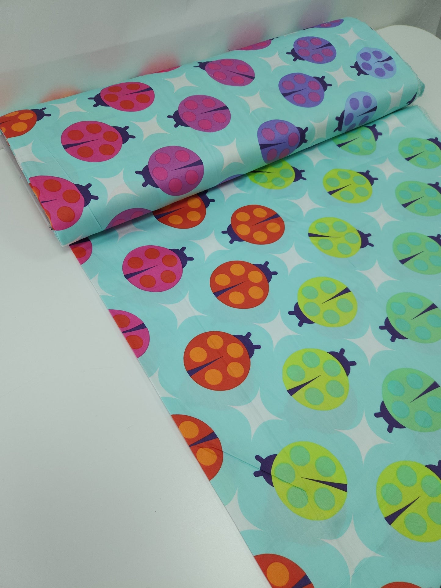 Blue Tiny Beasts Ladybug Cotton Sateen - Tula Pink
