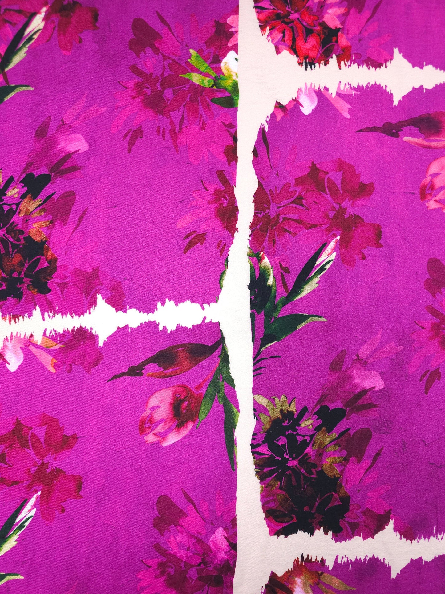 Magenta Purple Floral Block Viscose Twill *DEFECT*