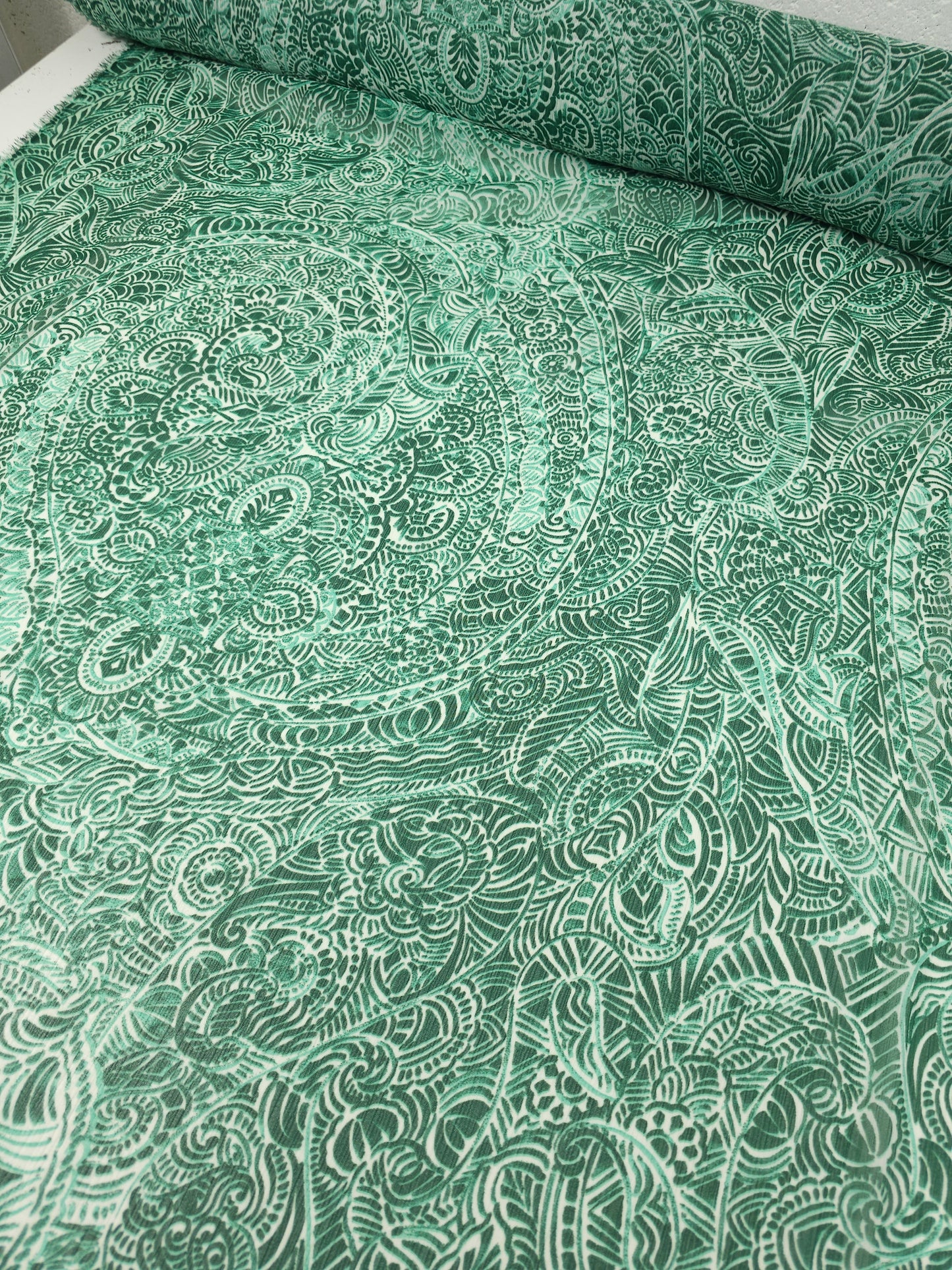 Green Paisley Crinkle Crepe