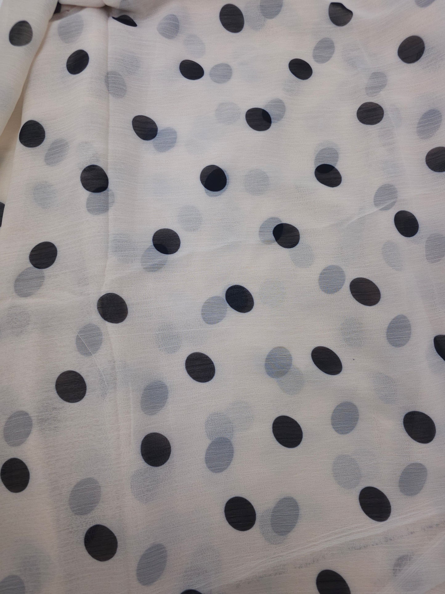 Ivory Polka Crinkle Chiffon - (Various Sizes)