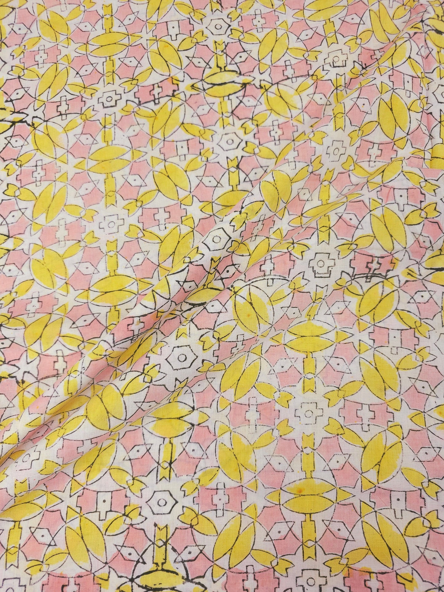 Yellow Pink Geometric Block Print Cotton