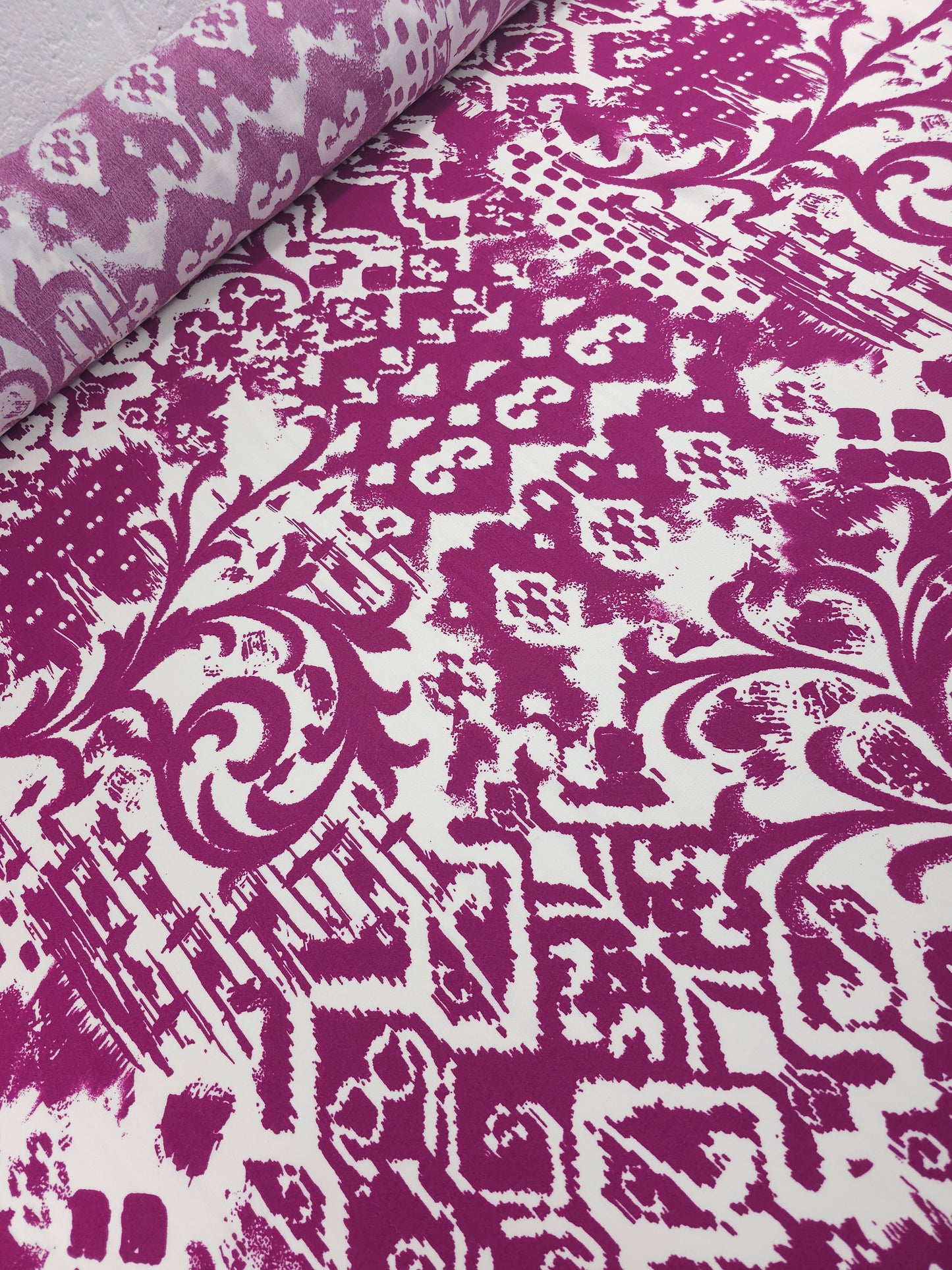Magenta Purple Irregular Damask Viscose Crepe