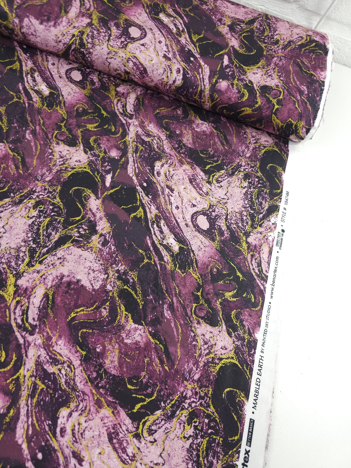 Plum Purple/Gold Marble 100% Cotton - Benartex