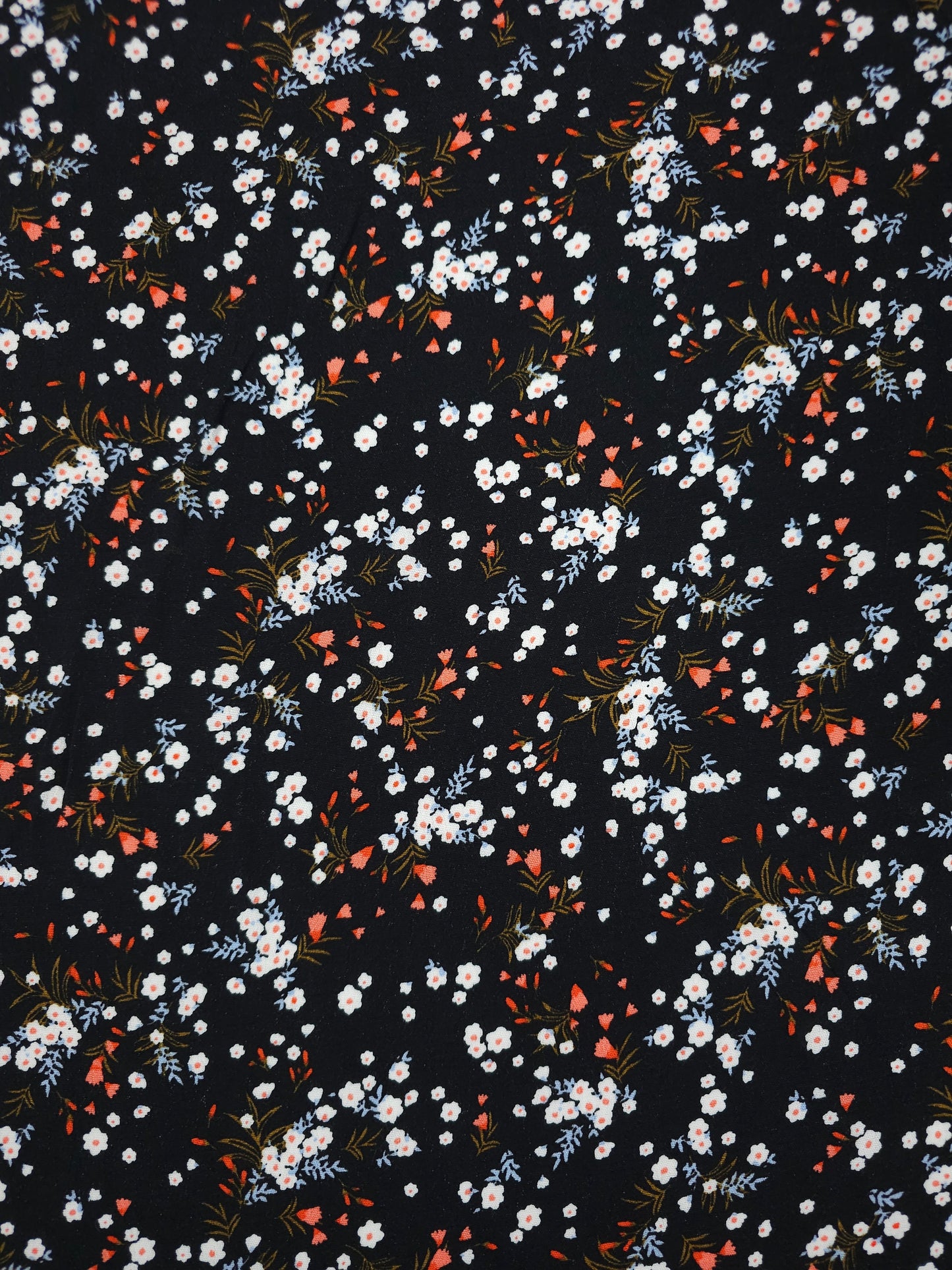 Black Ditsy Blossom Viscose Crepe