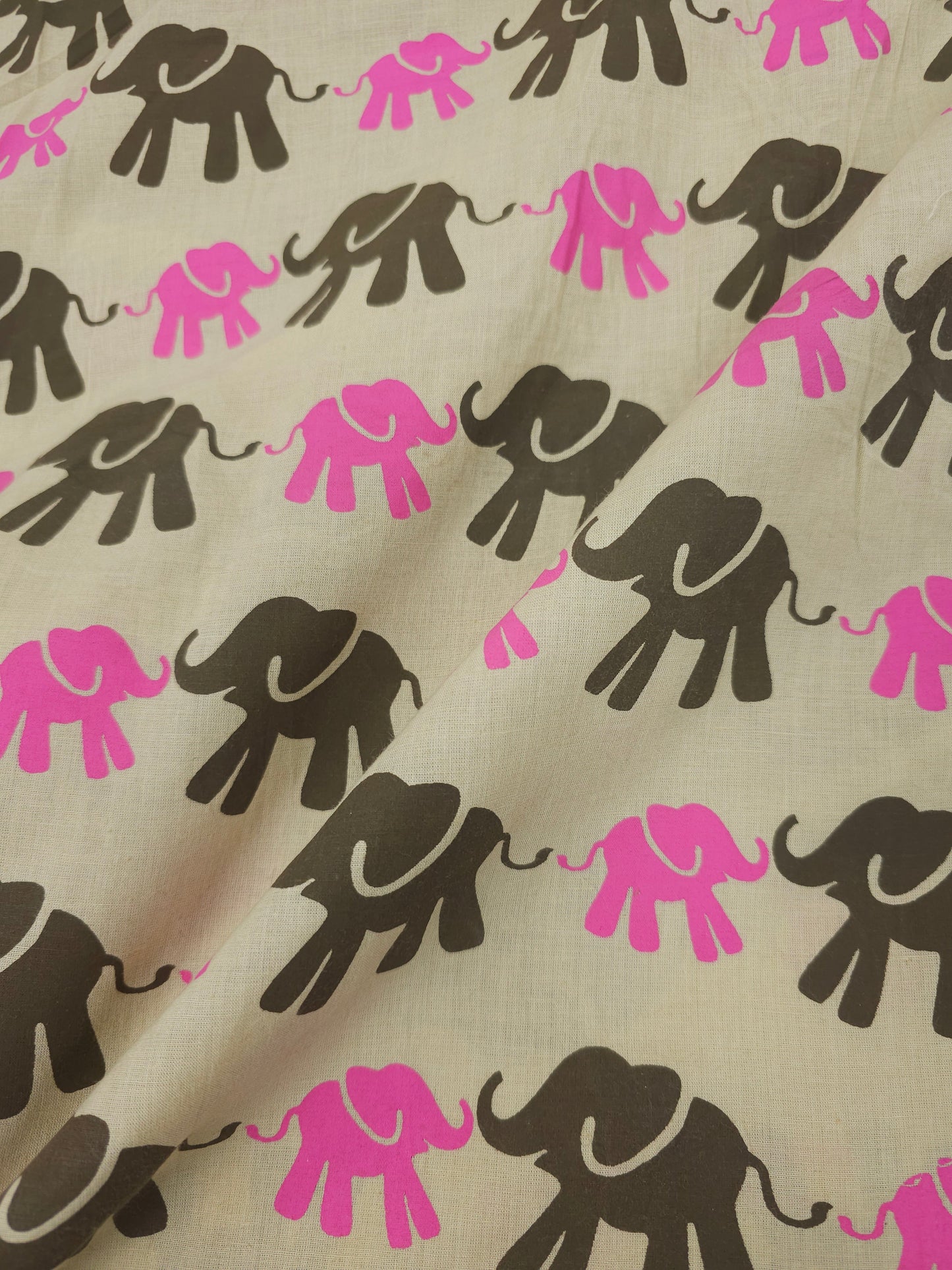 Retro Elephant Block Print Cotton