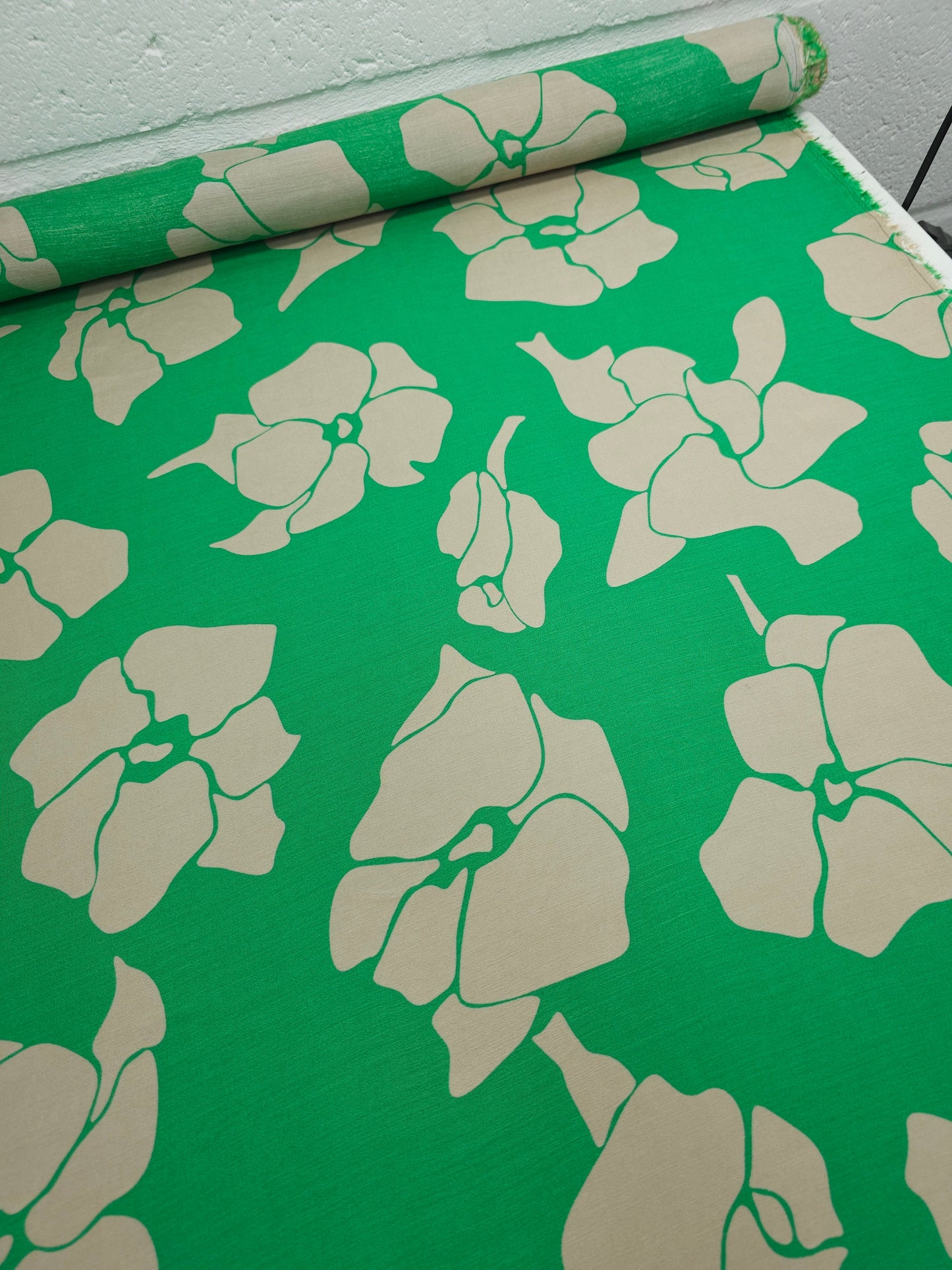 Green/Beige Flower Viscose Silk