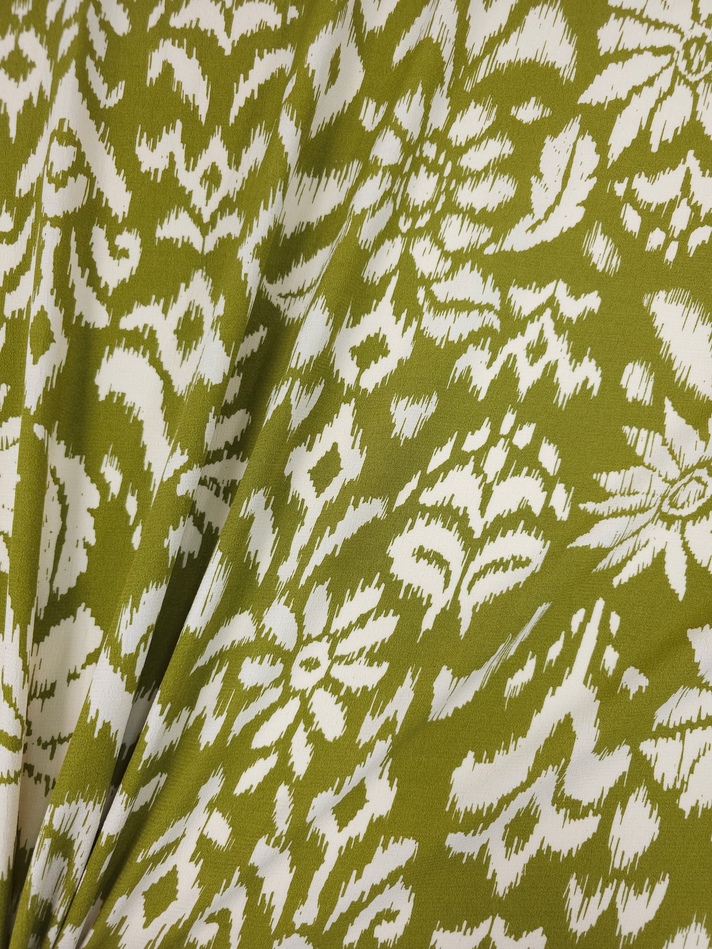 Deep Lime Damask Floral Viscose Crepe