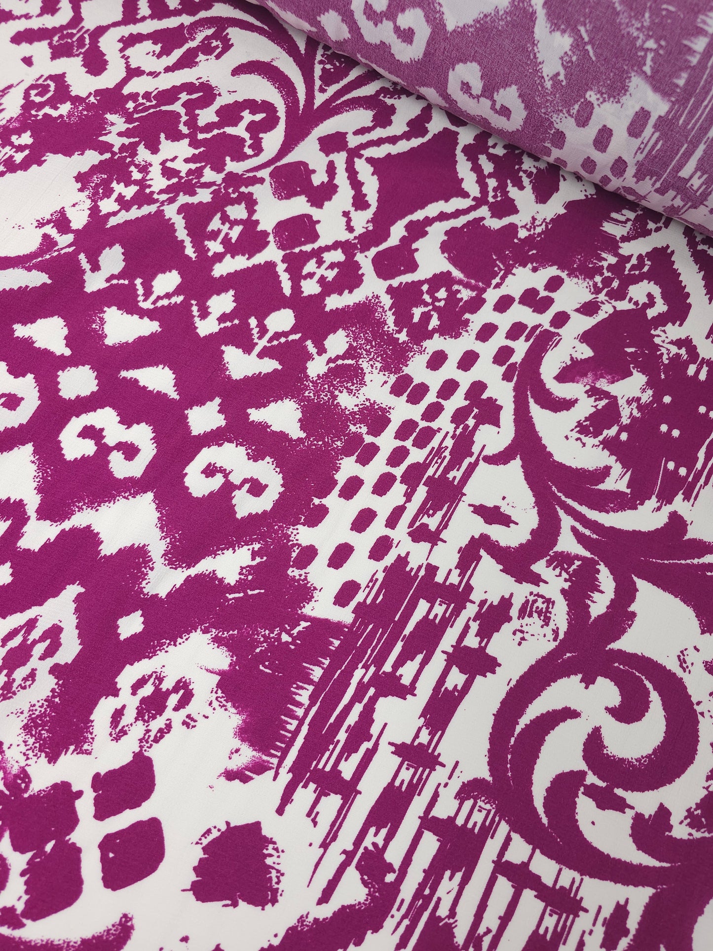 Magenta Purple Irregular Damask Viscose Crepe