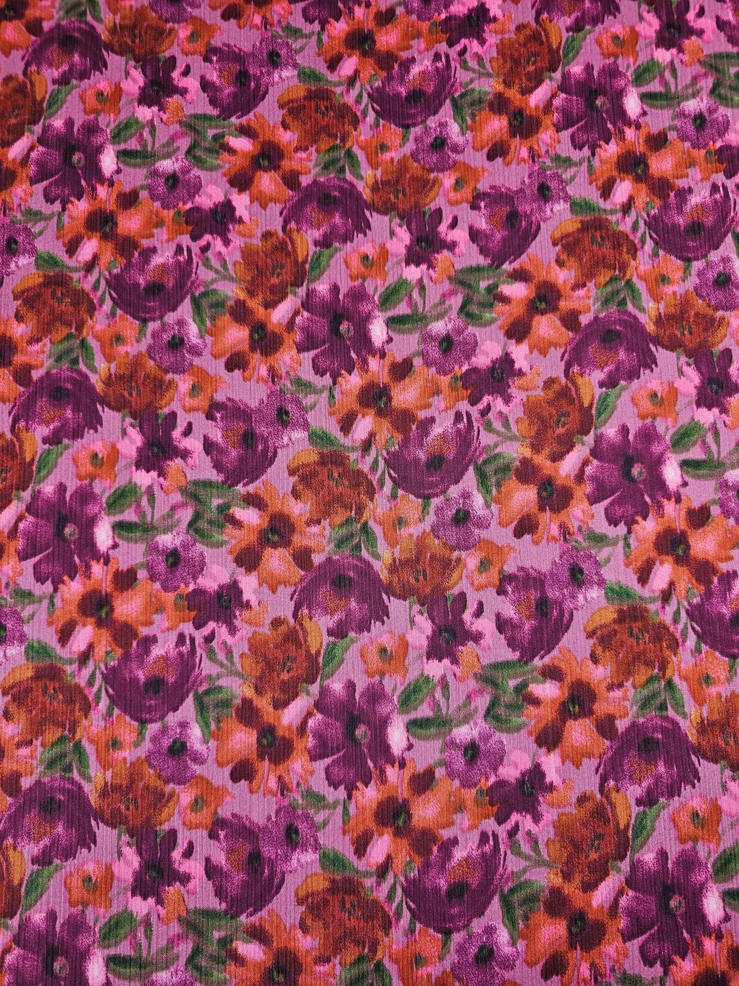 Pinky Purple/Rustic Orange Floral Crinkle Satin