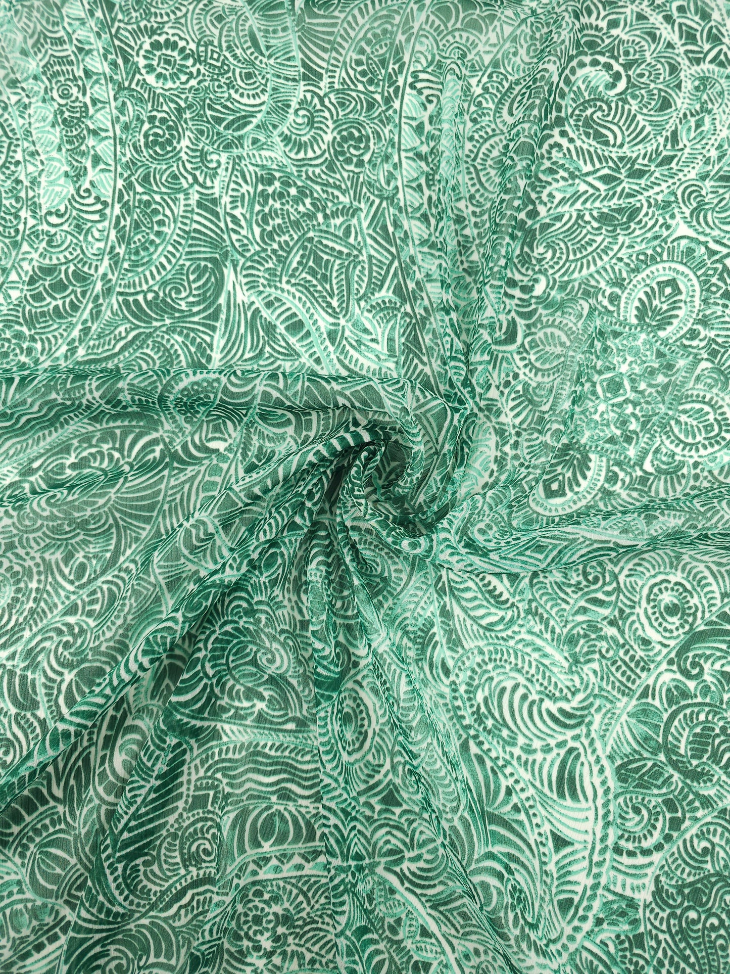 Green Paisley Crinkle Crepe