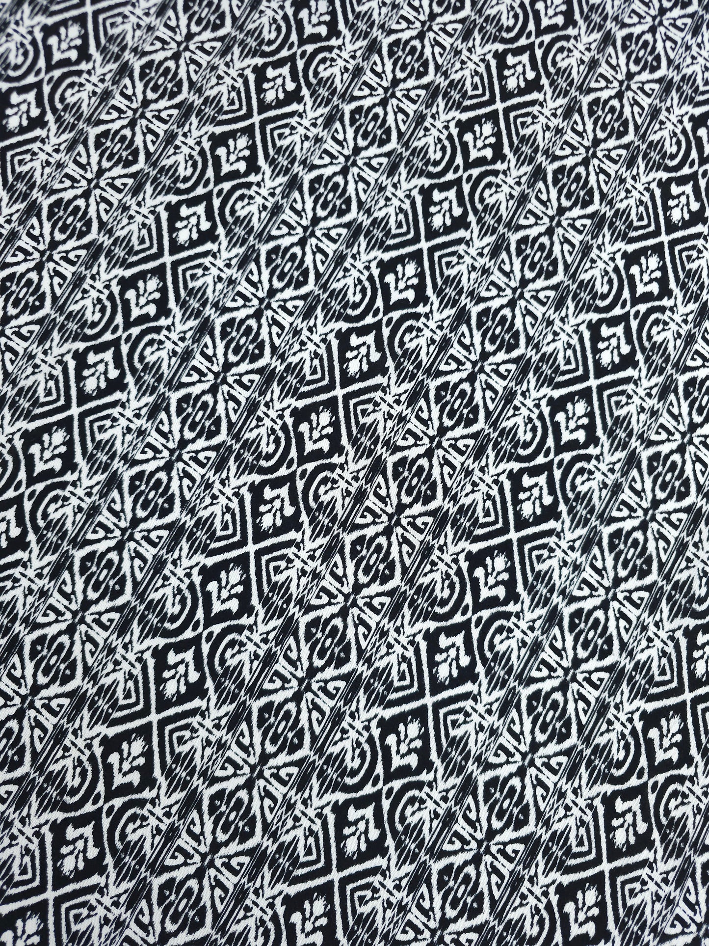 Black/White Static Damask Stripe Viscose Challis