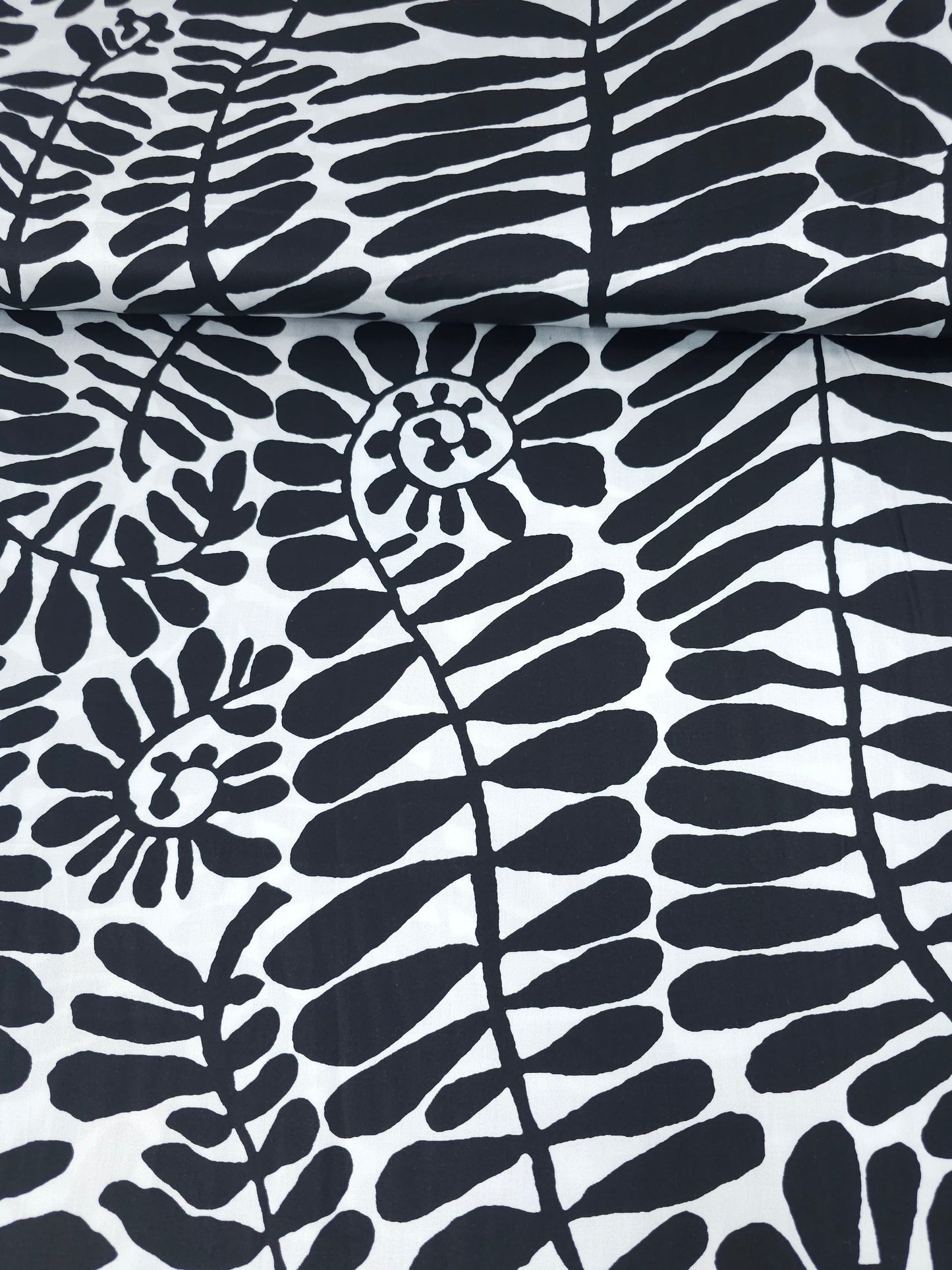 Black/White Palm Vine Cotton Sateen - Kaffe Fassett 106" *EXTRA WIDE*
