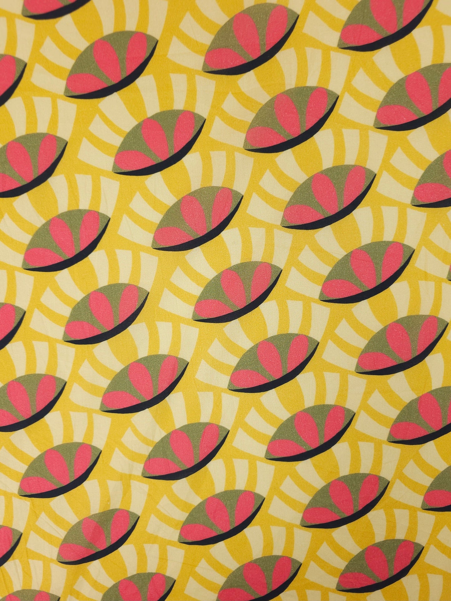 Yellow/Pink Abstract Oval Cotton Voile