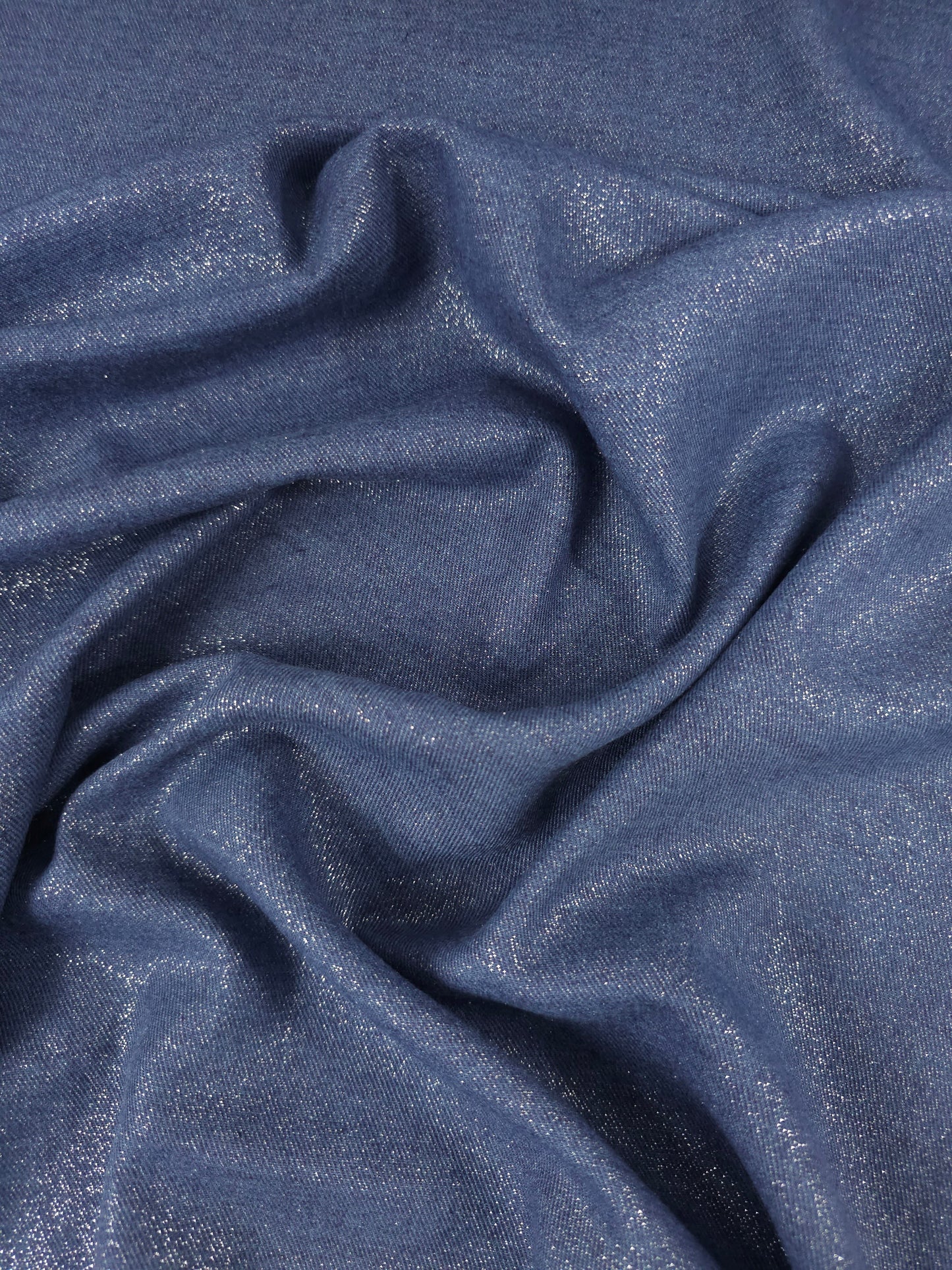 Midnight Blue Shimmer Cotton Linen Denim