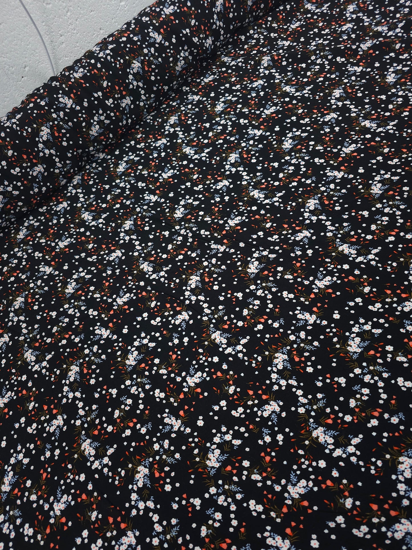 Black Ditsy Blossom Viscose Crepe