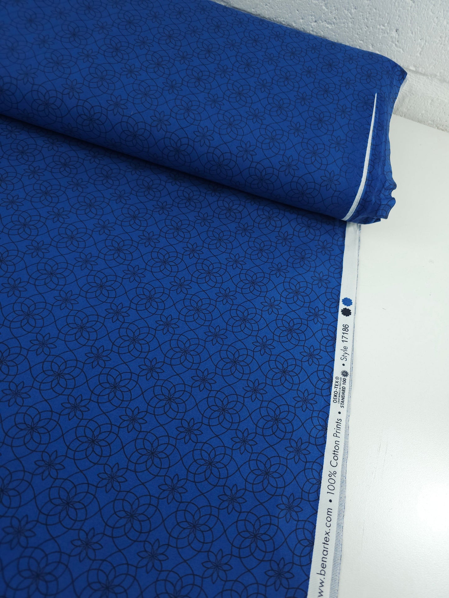 Dark Blue Floral Spiral 100% Cotton - Benartex