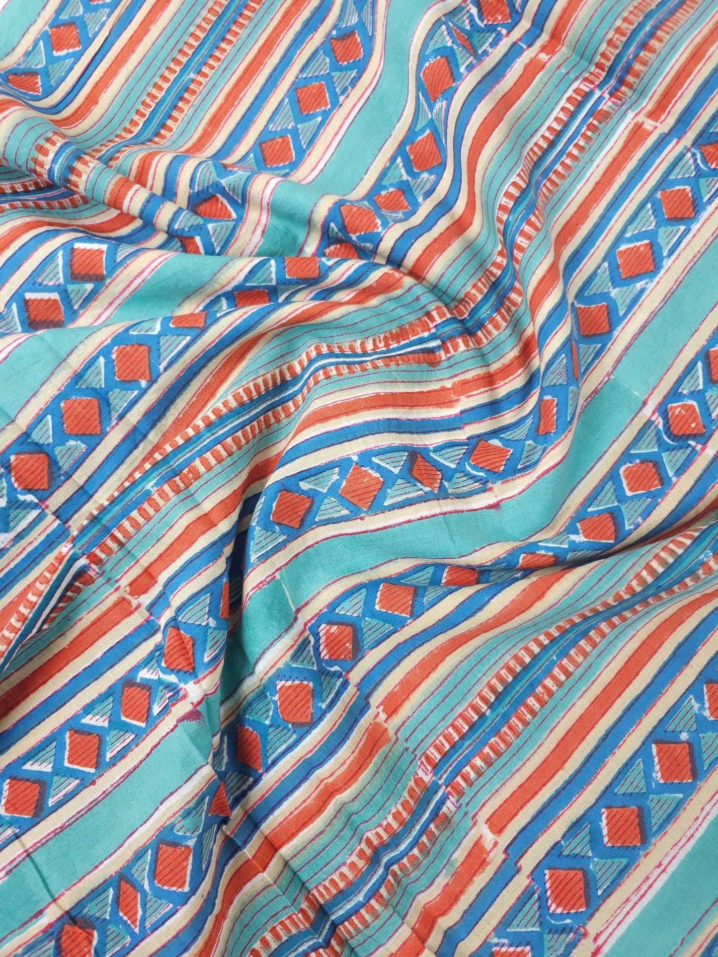 Irregular Abstract Stripe Block Print Cotton