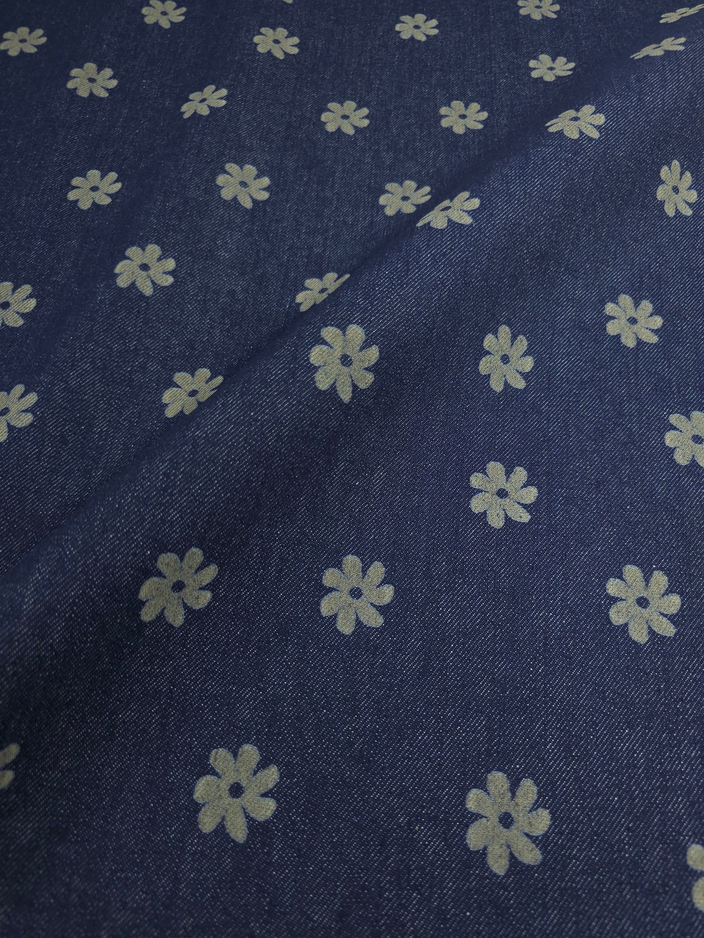 Indigo Navy Groovy Ditsy Daisy Denim