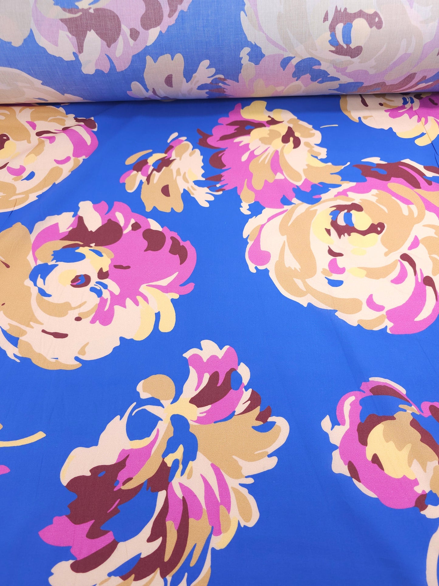 Blue Large Floral Lightweight Cotton