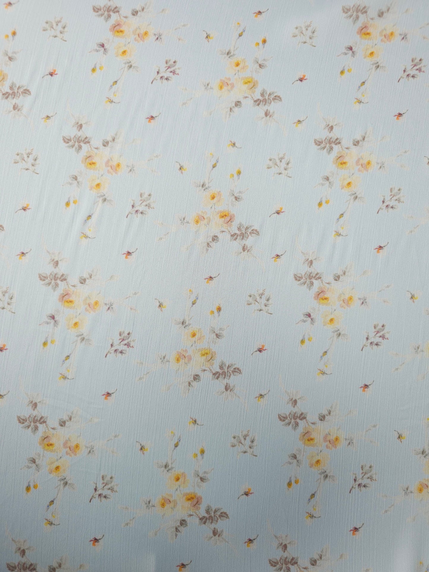 Pale Blue Vintage Floral Crinkle Poly Satin