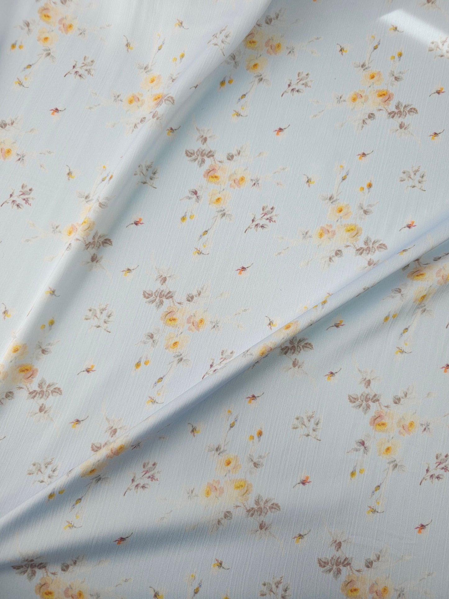 Pale Blue Vintage Floral Crinkle Poly Satin