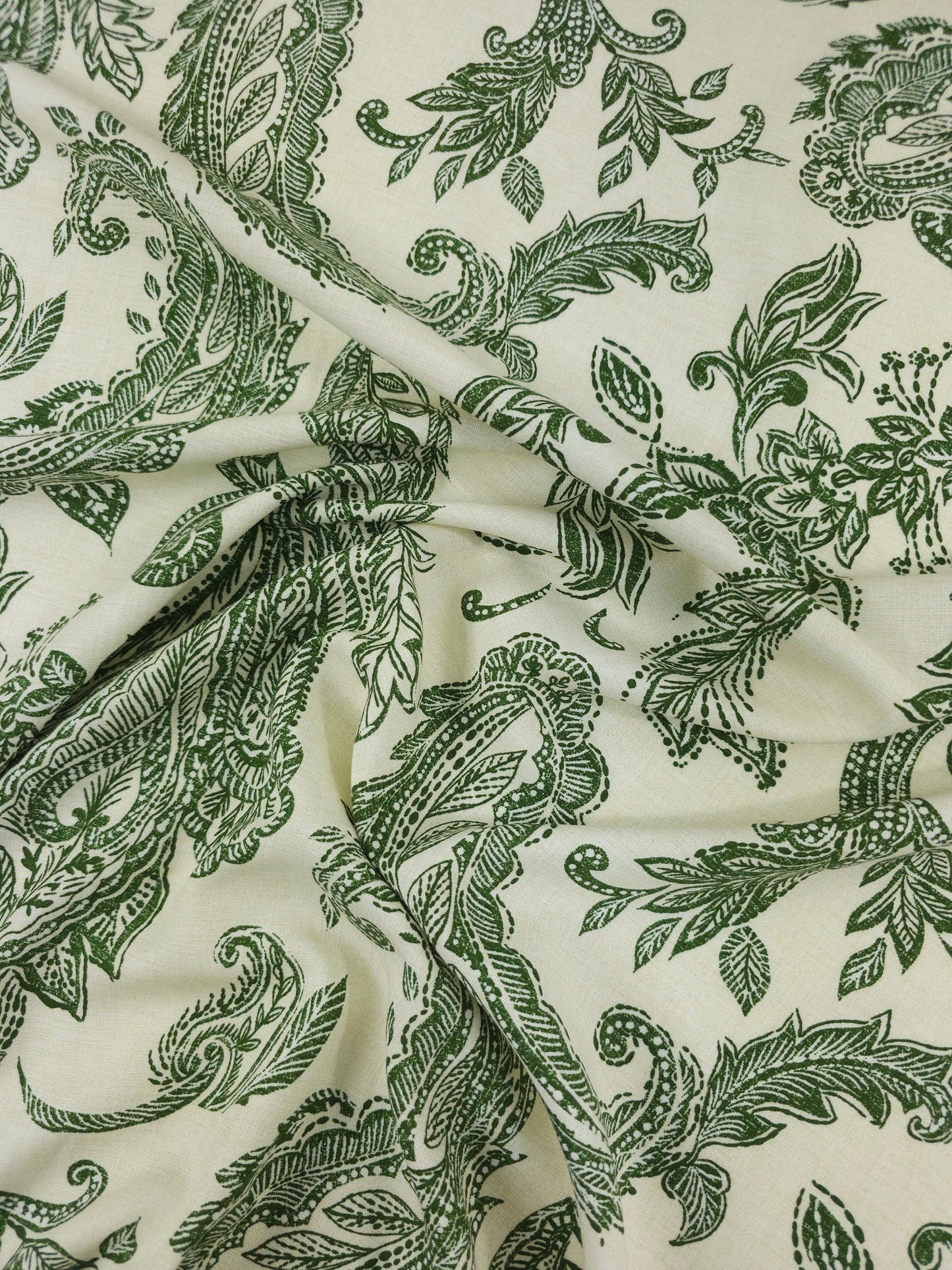 Cream/Green Paisley Linen Viscose