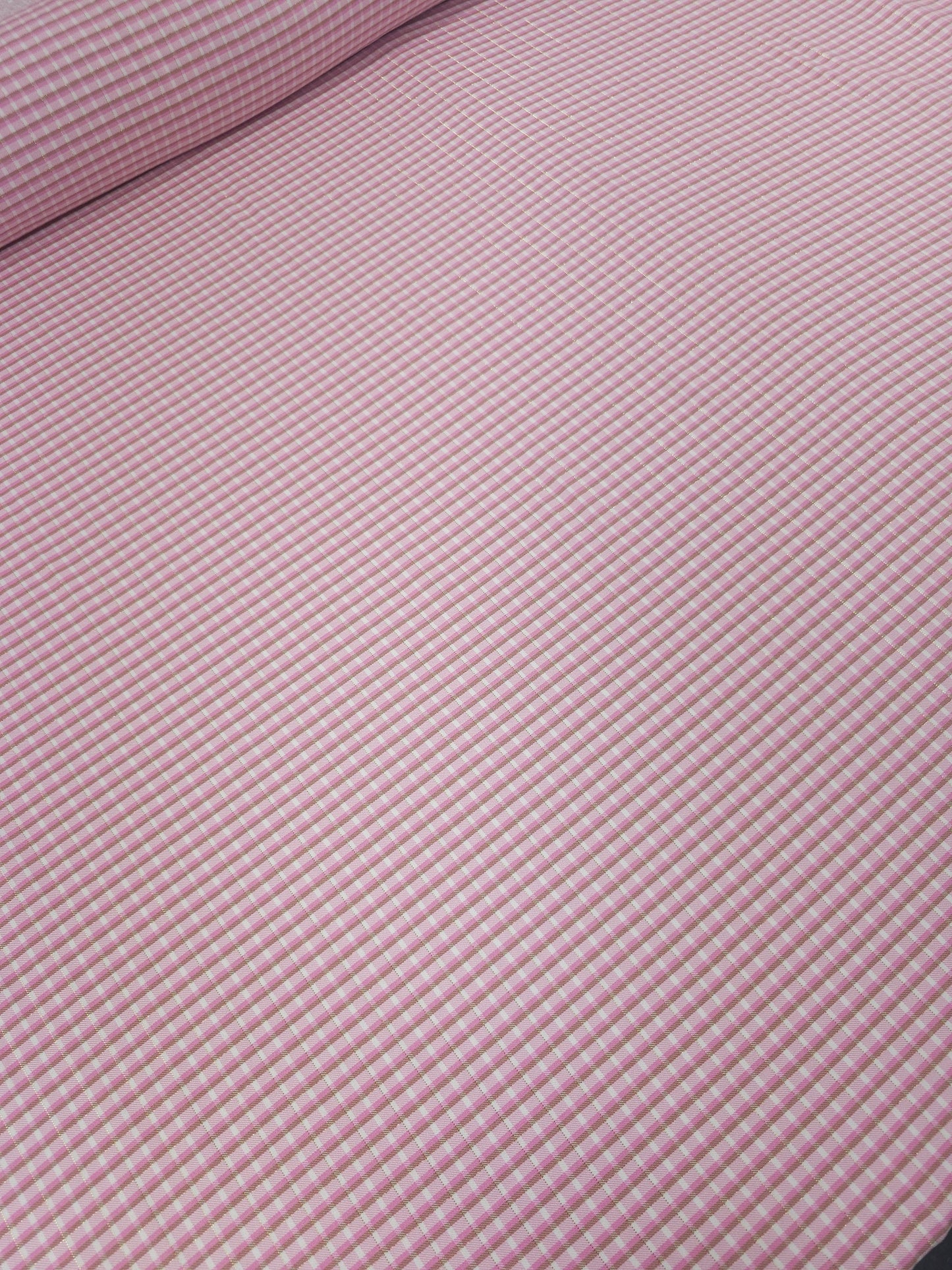 Pink/Gold Lurex Mini Gingham Viscose