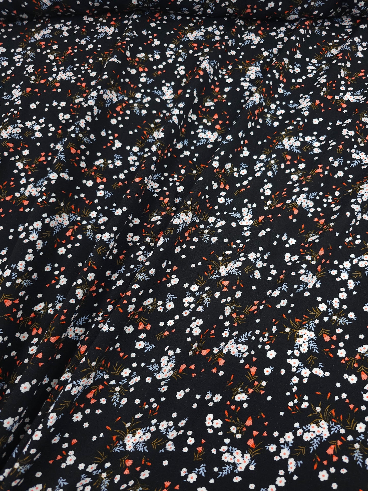 Black Ditsy Blossom Viscose Crepe