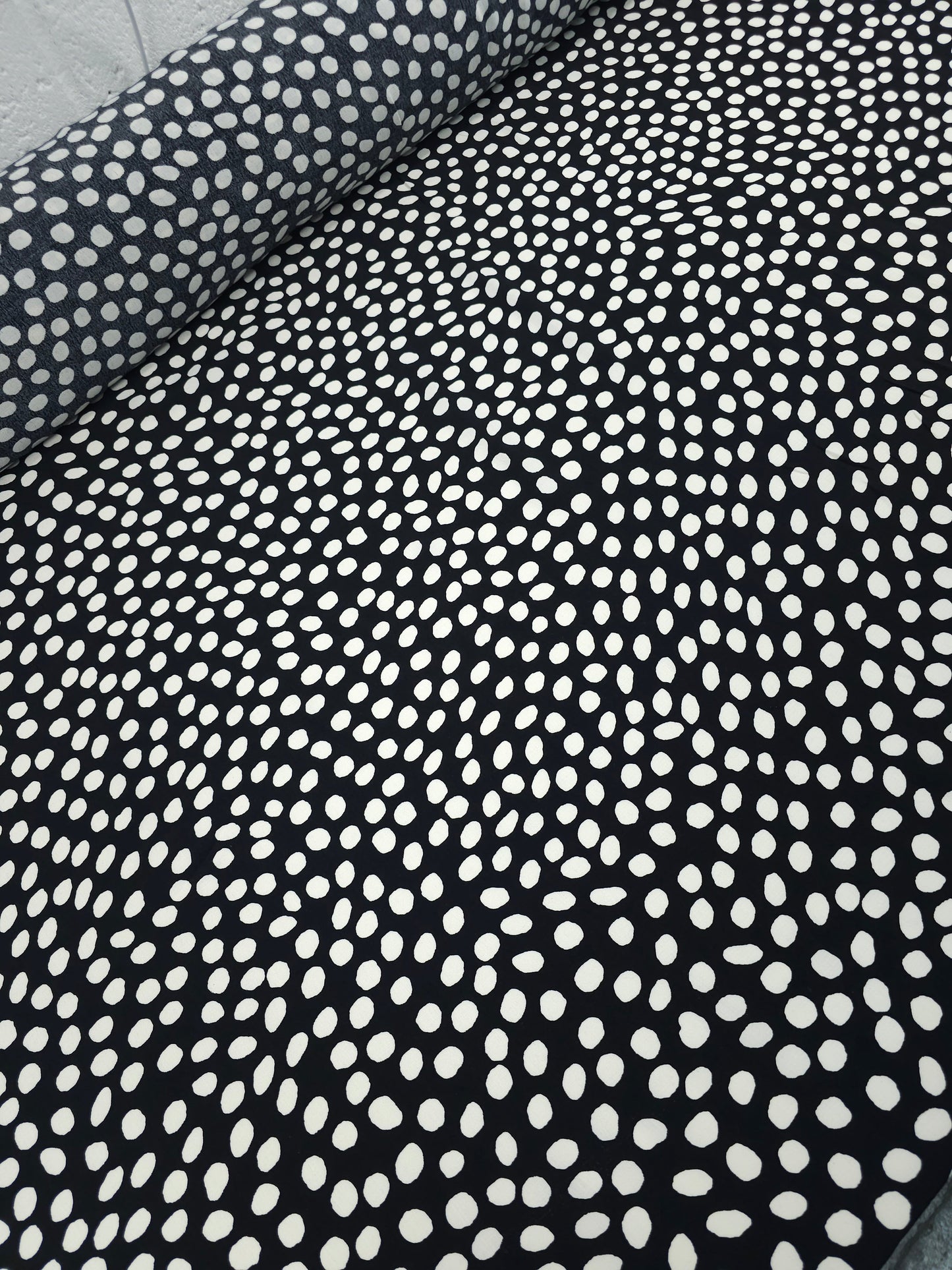 Black/Ivory Irregular Polka Spot Viscose Crepe