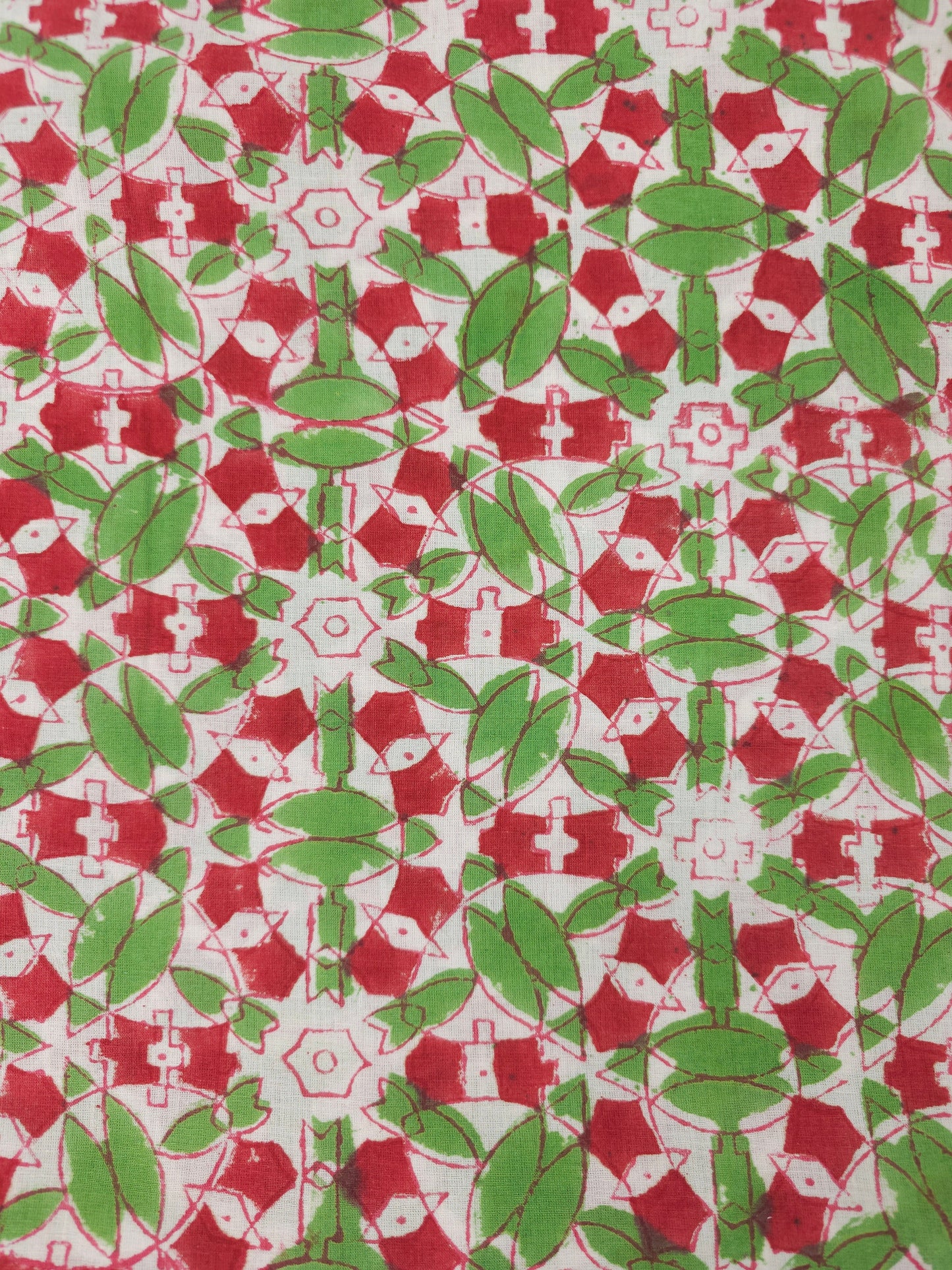 Green/Red Geometric Block Print Cotton