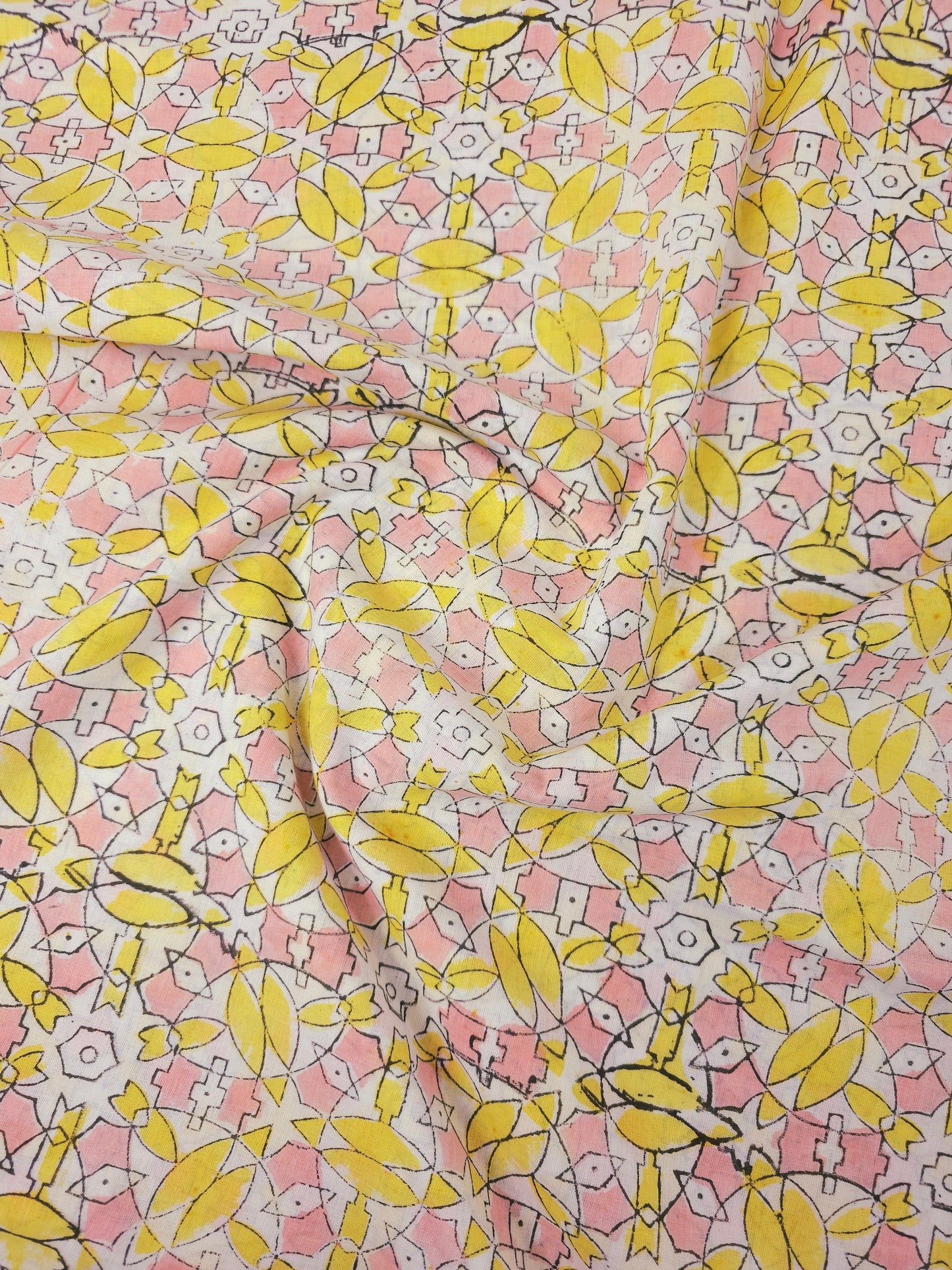 Yellow Pink Geometric Block Print Cotton