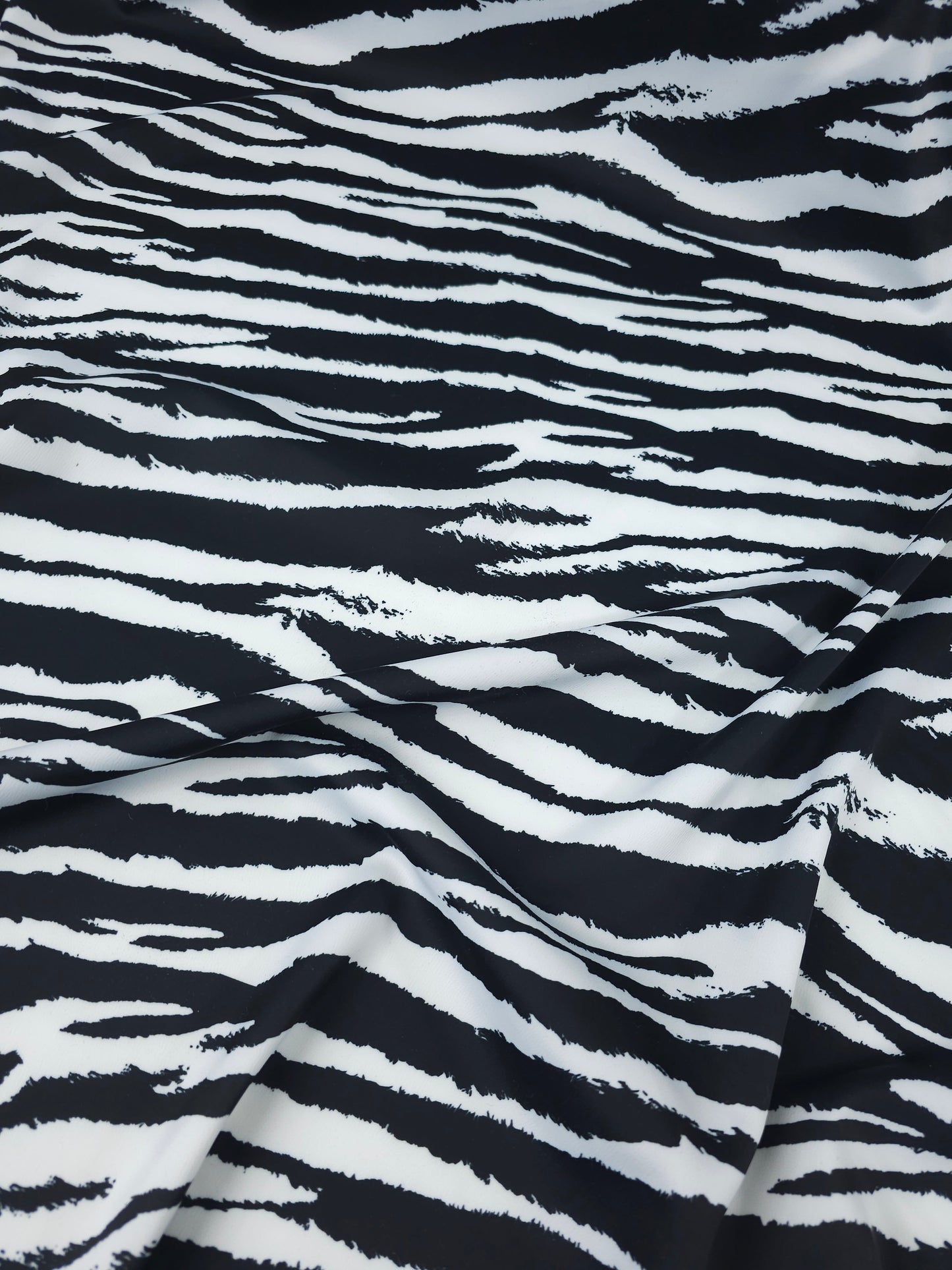Black/White Zebra Stripe Crinkle Satin Stretch