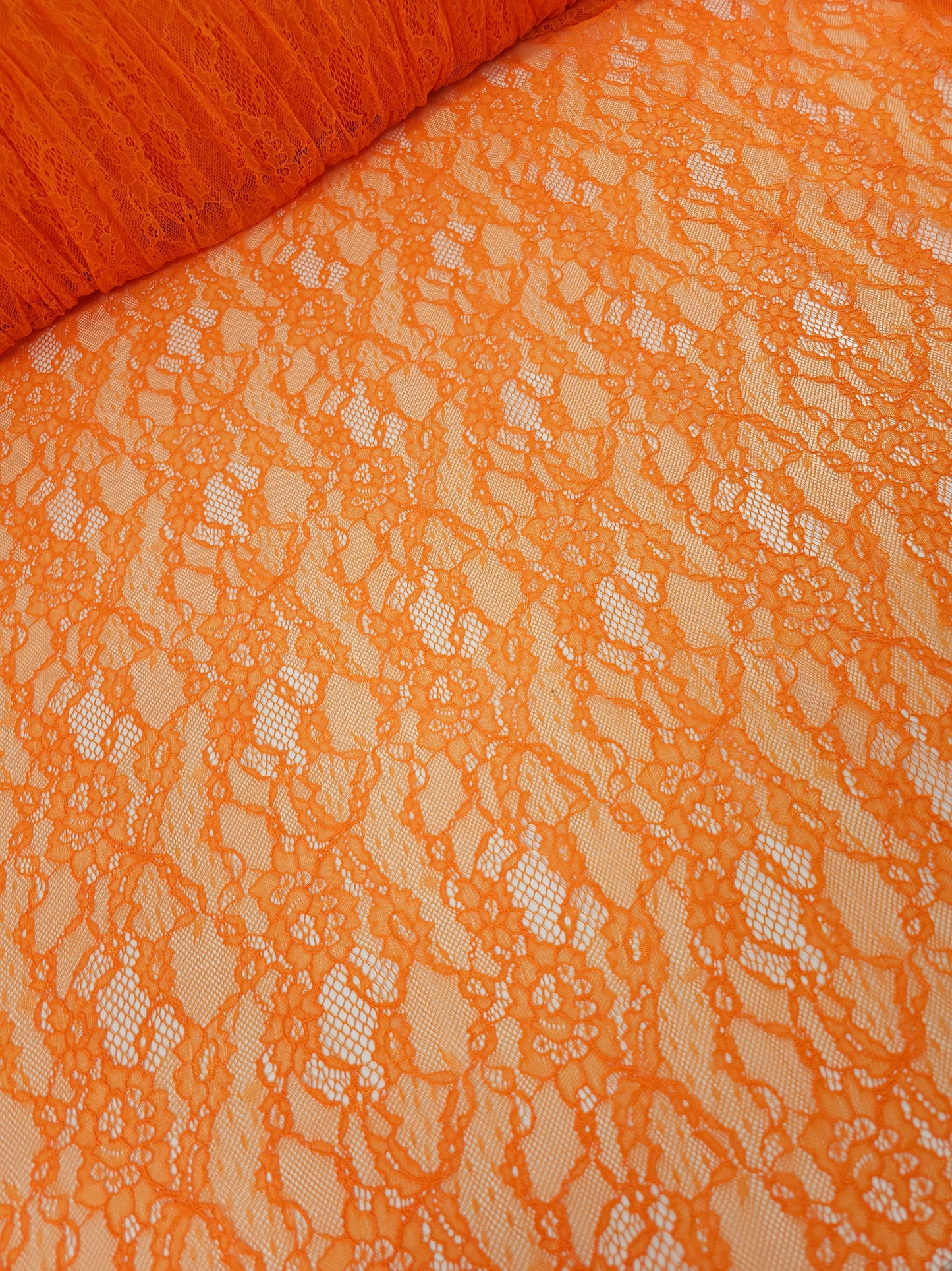 Orange Abstract Floral Mesh Lace