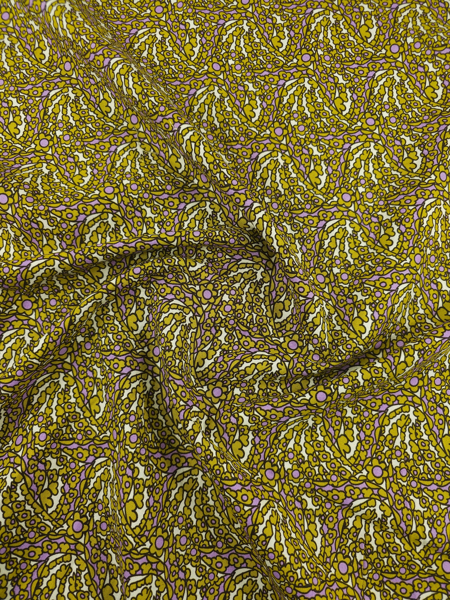 Mustard/Lilac Quirky Floral 100% Cotton 55"