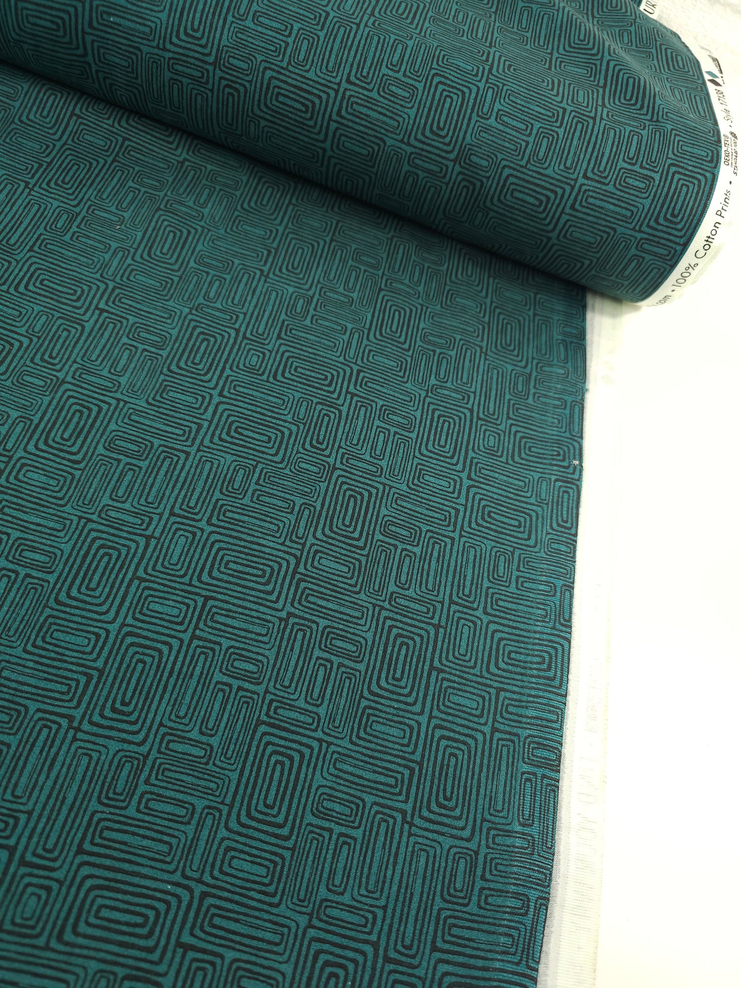 Dark Green Abstract Rectangle Doodle 100% Cotton - Benartex