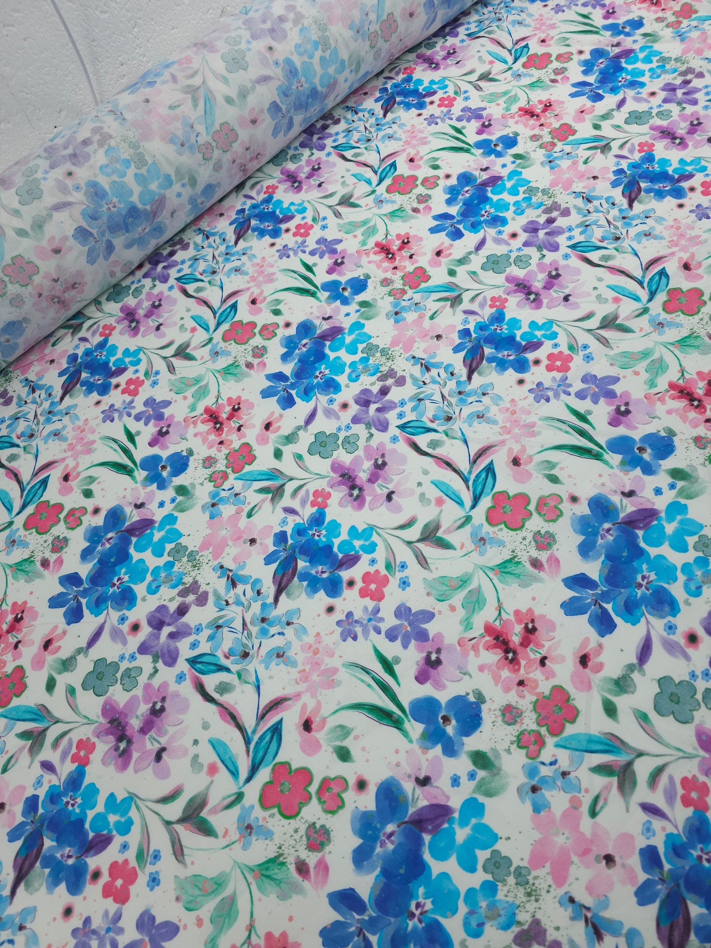 Watercolour Floral Meadow Cotton Voile