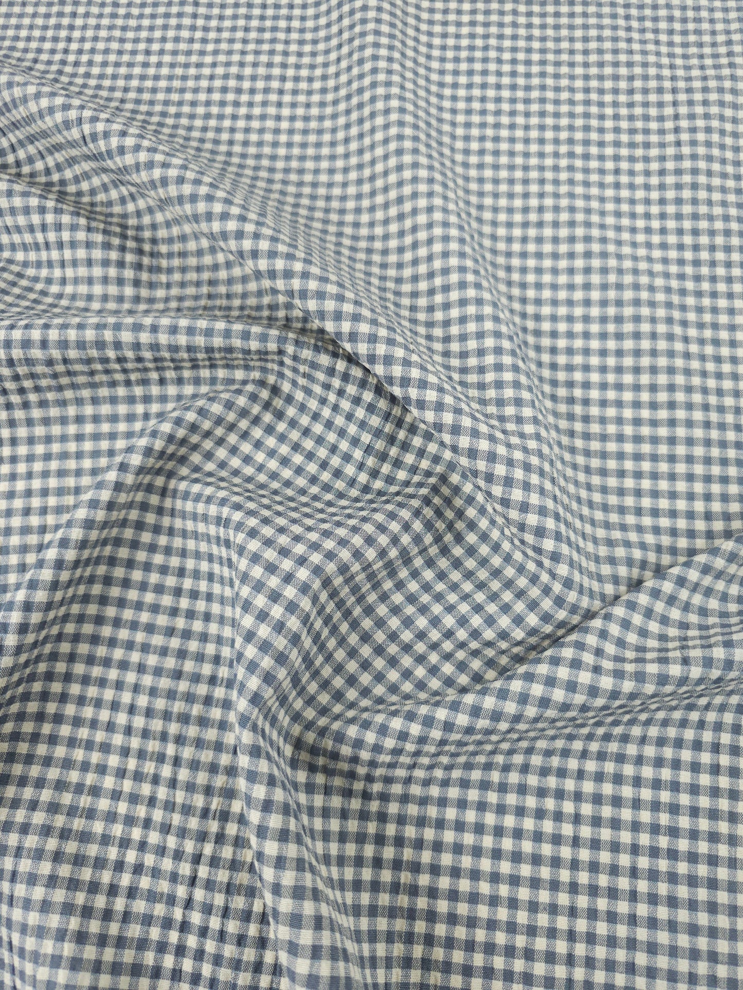 Grey/Cream Mini Gingham Crinkle Poly Cotton