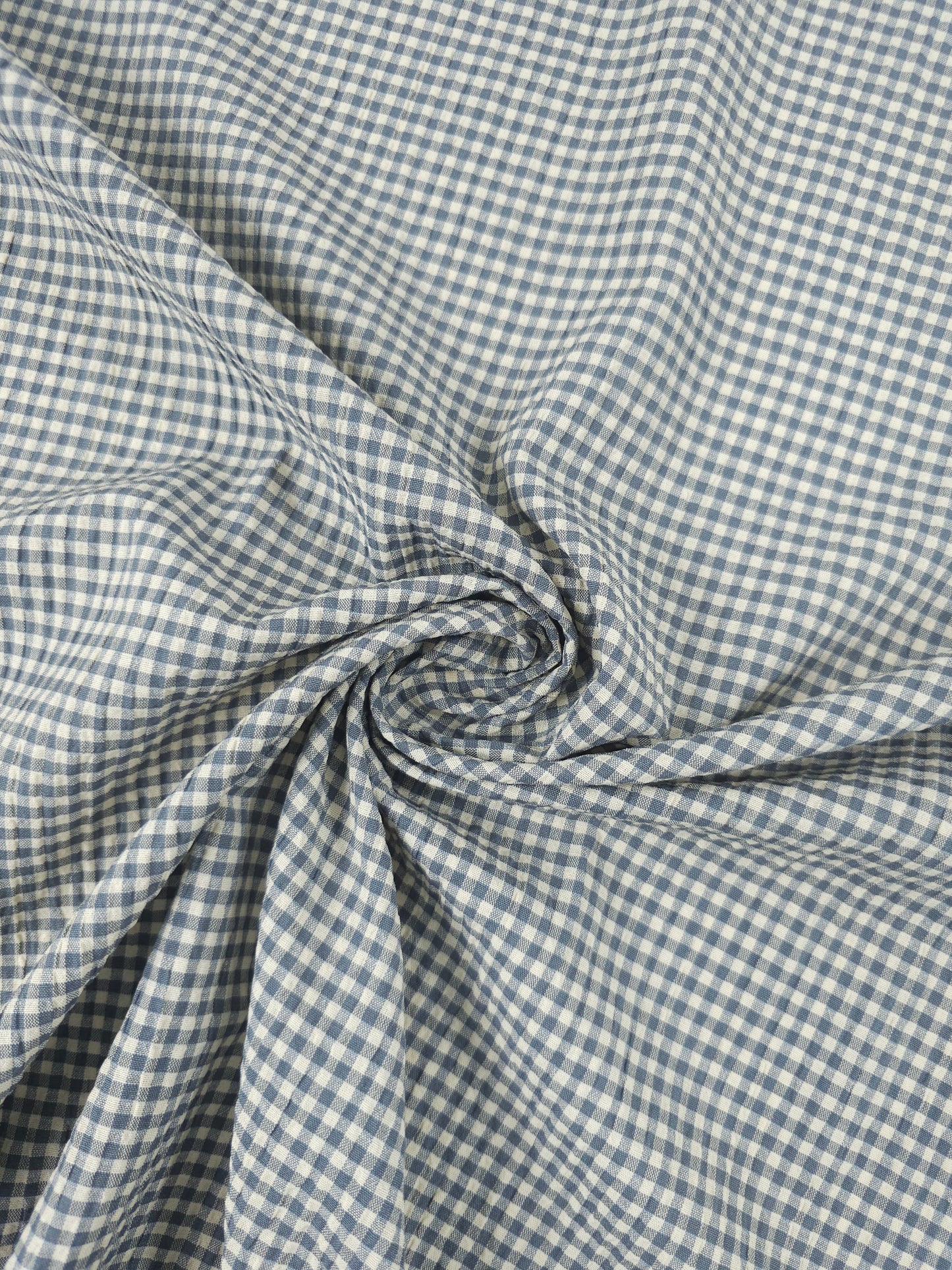 Grey/Cream Mini Gingham Crinkle Poly Cotton