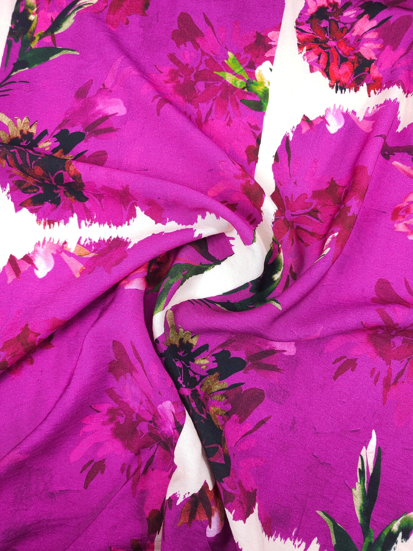 Magenta Purple Floral Block Viscose Twill *DEFECT*