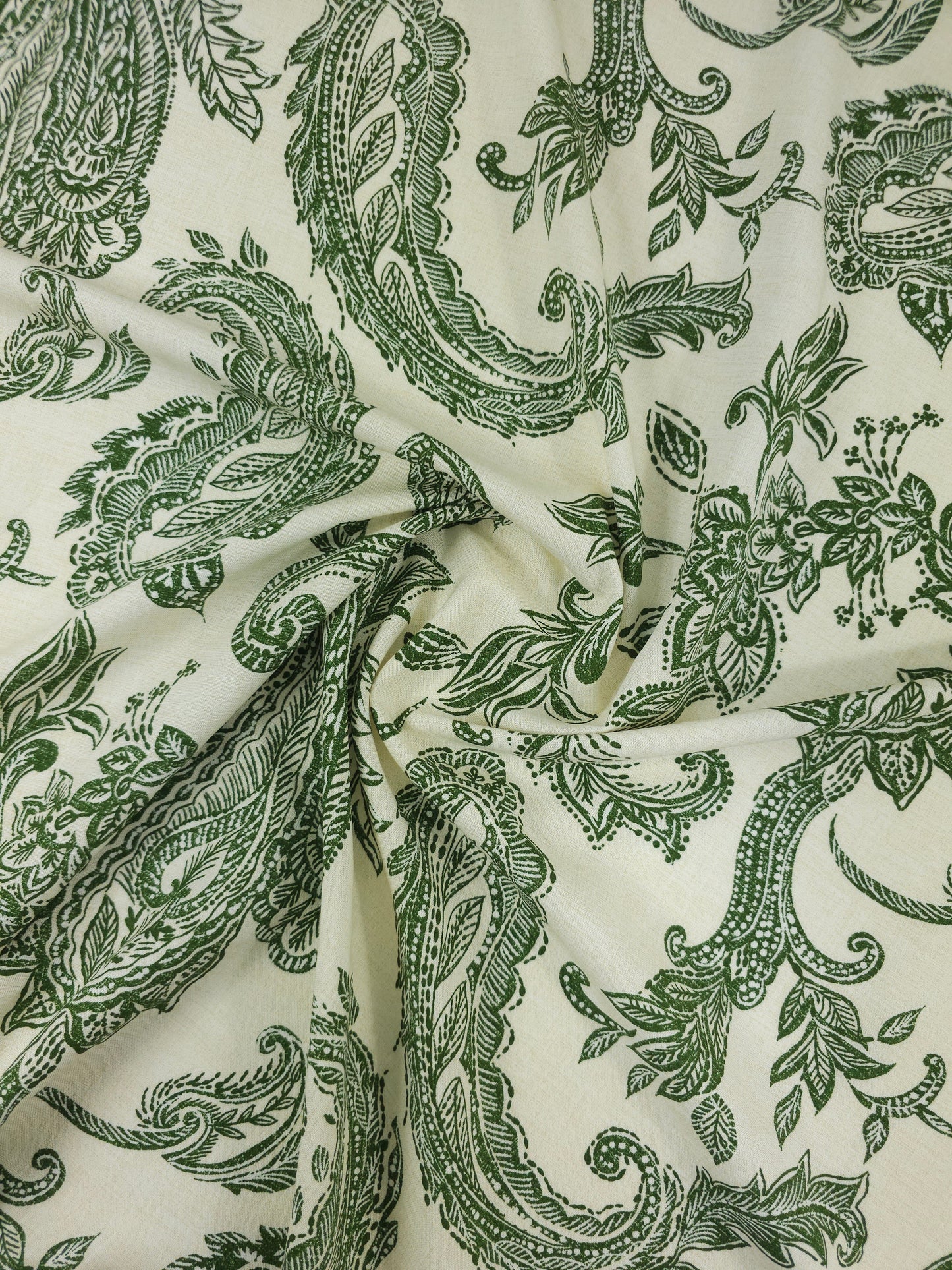 Cream/Green Paisley Linen Viscose