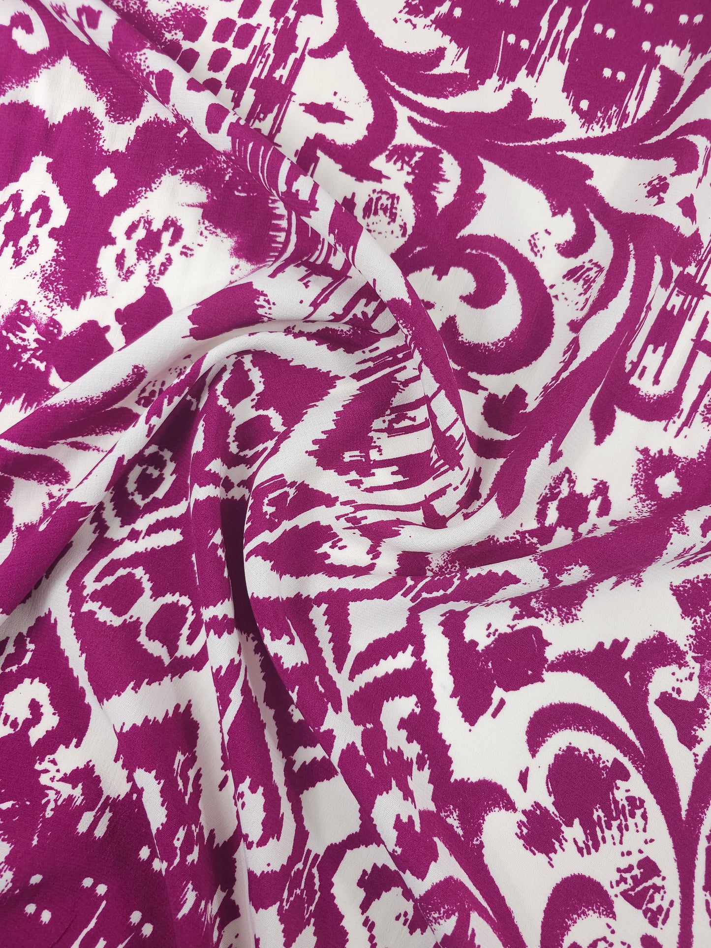 Magenta Purple Irregular Damask Viscose Crepe