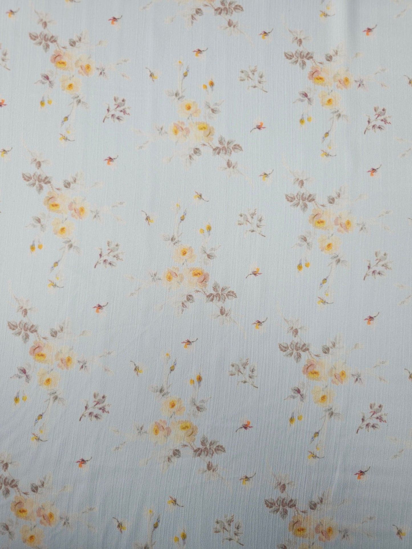 Pale Blue Vintage Floral Crinkle Poly Satin