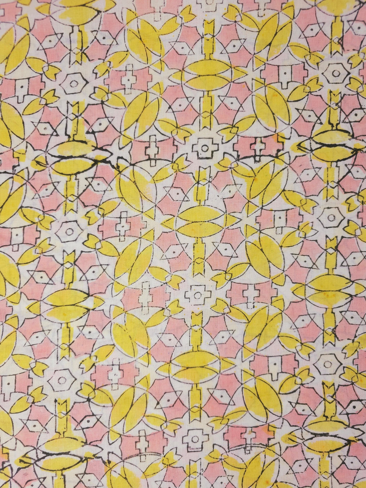 Yellow Pink Geometric Block Print Cotton