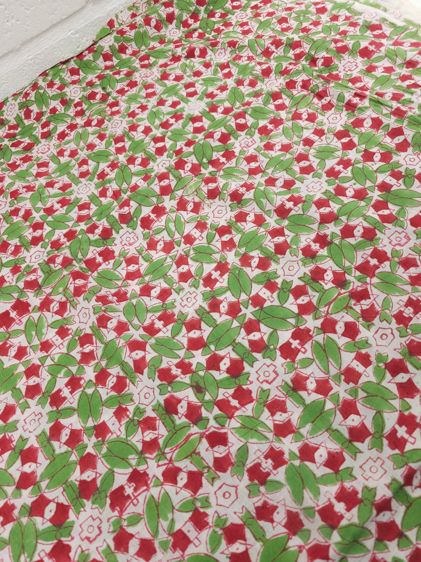 Green/Red Geometric Block Print Cotton