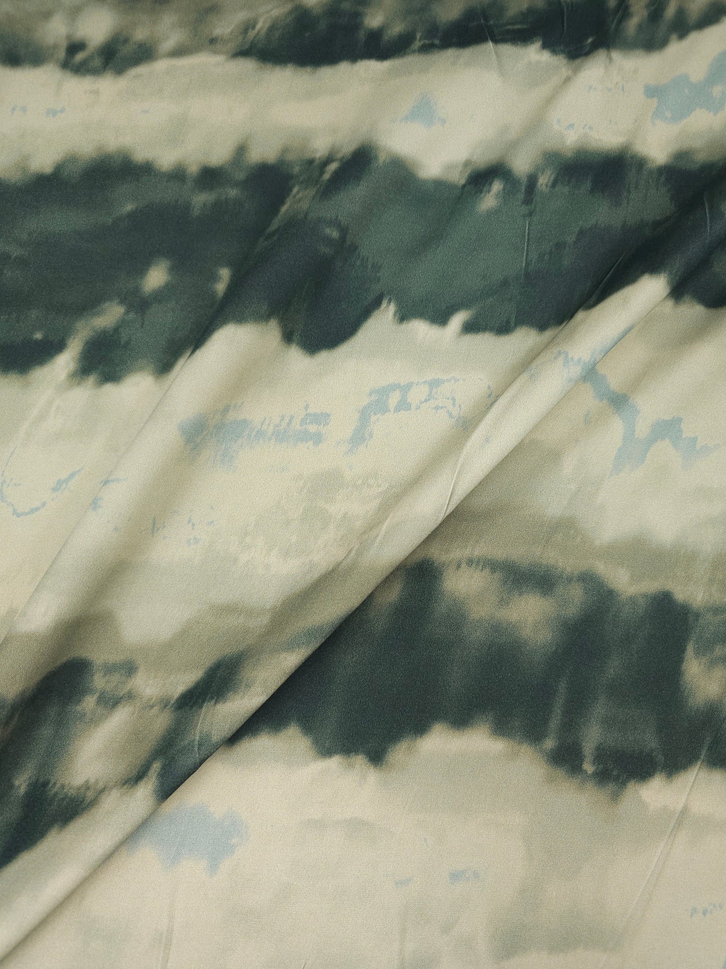 Muted Khaki Smudge Wave Viscose Satin