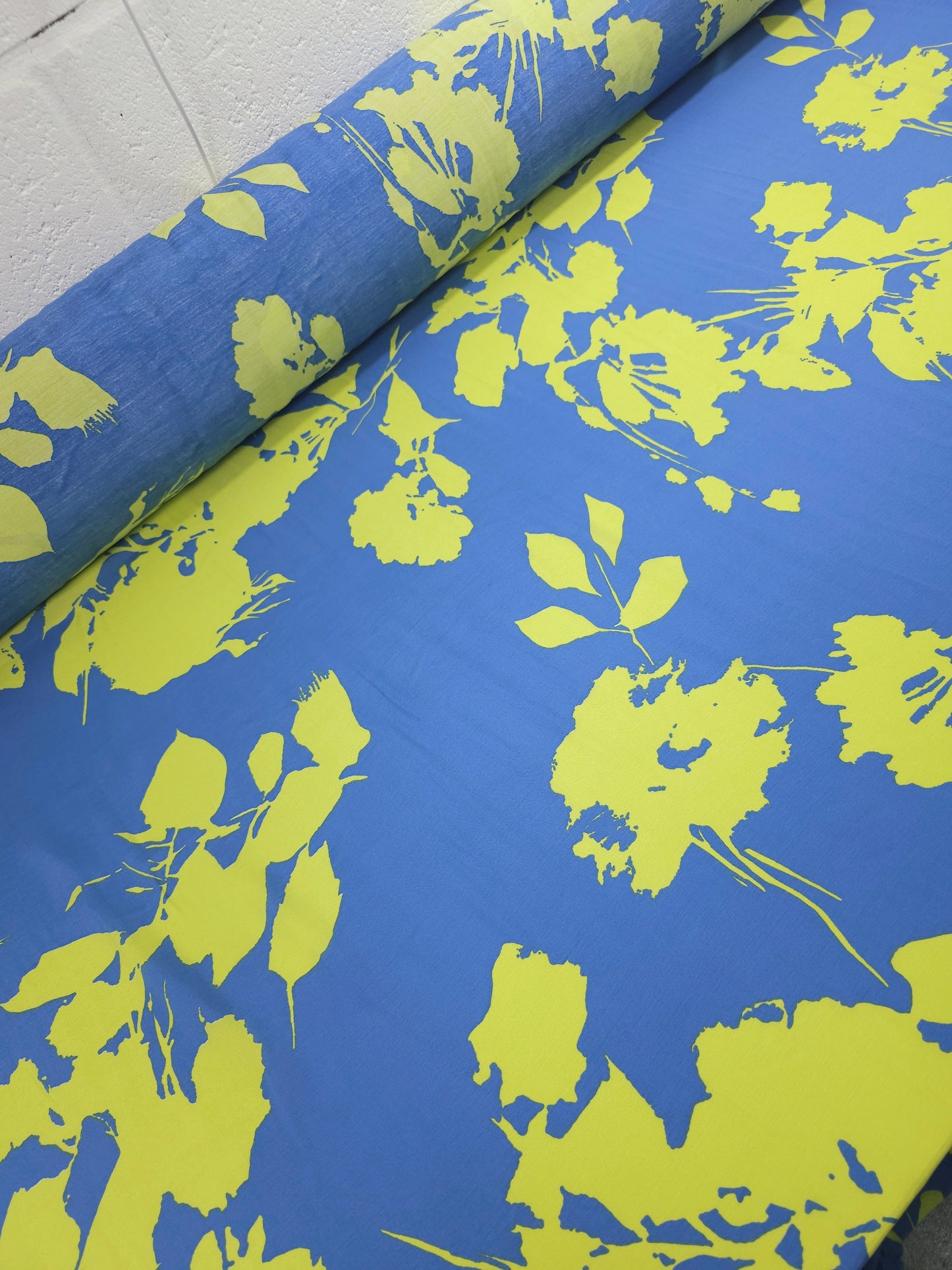 Lime/Blue Petal Flower Sketch Viscose